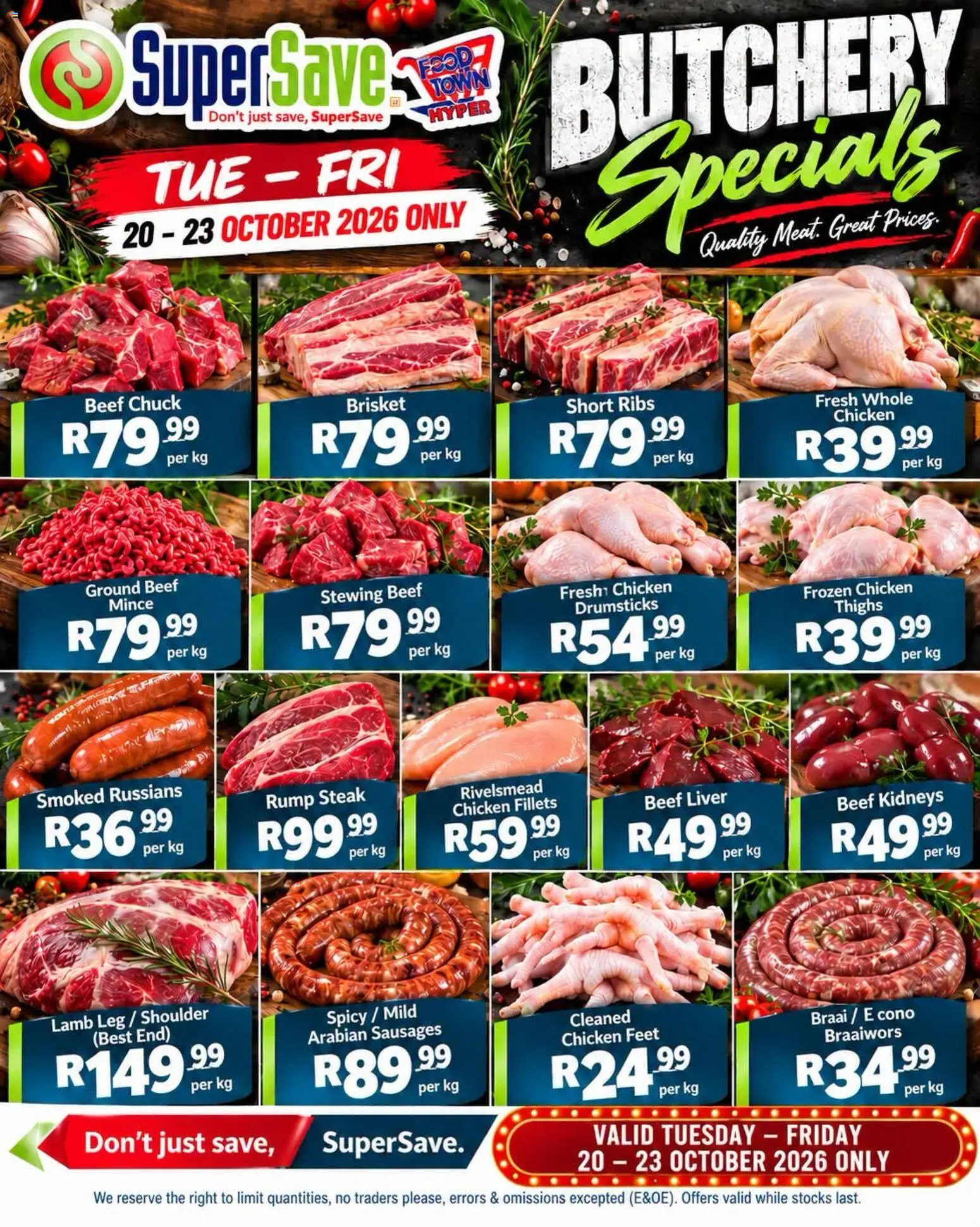 Preview of Super Save flyer valid from 20/10/2026 - Chicken, Steak, Liver, Ribs, Thighs, Beef, Chicken drumsticks, Frozen chicken