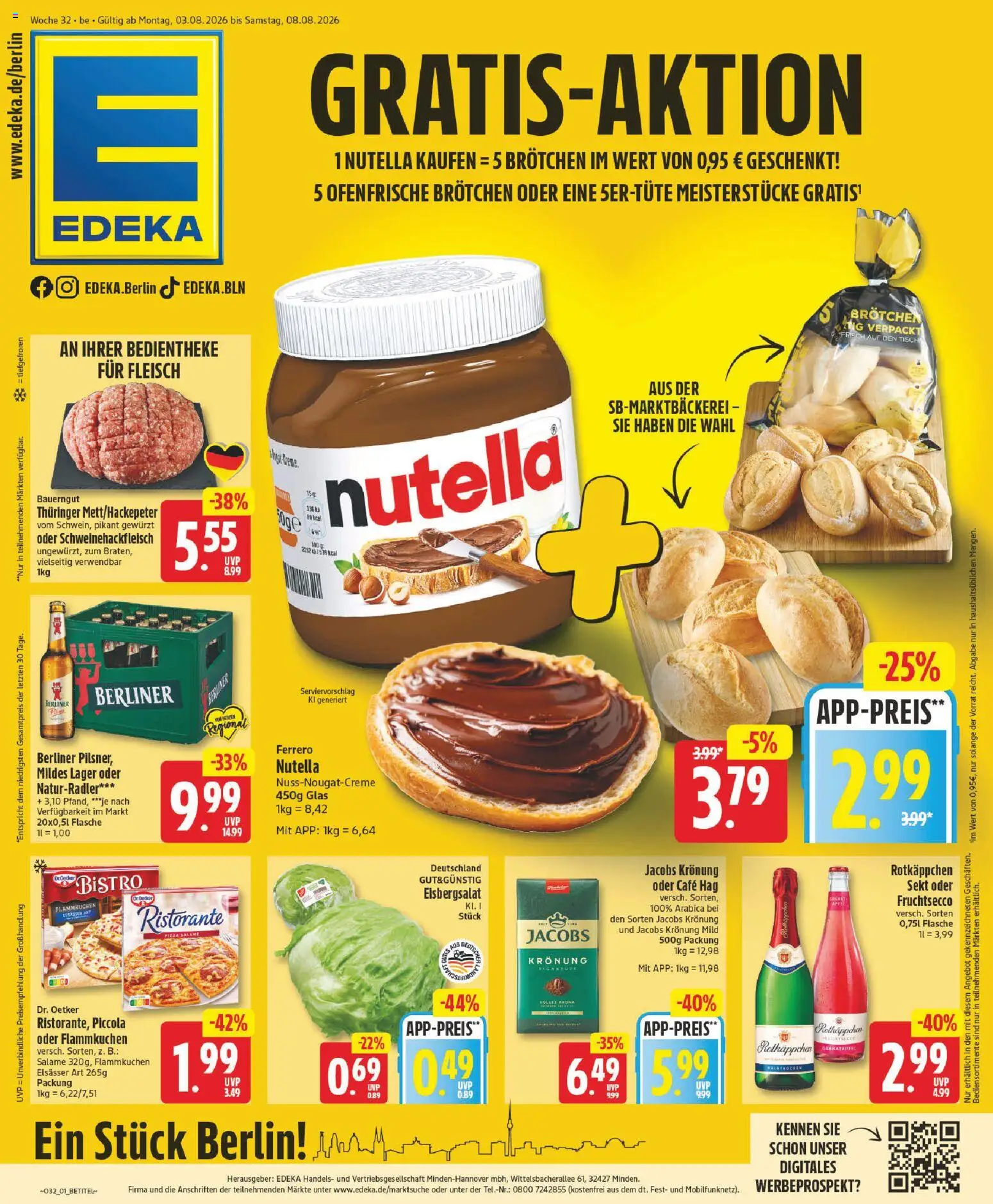 Vorschau von dem Prospekt des Geschäftes Edeka, gültig ab dem 03.08.2026 - Pizza, Granatapfel, Rotkäppchen, Tisch, Ristorante, Sekt, Eisbergsalat, Ofenfrische