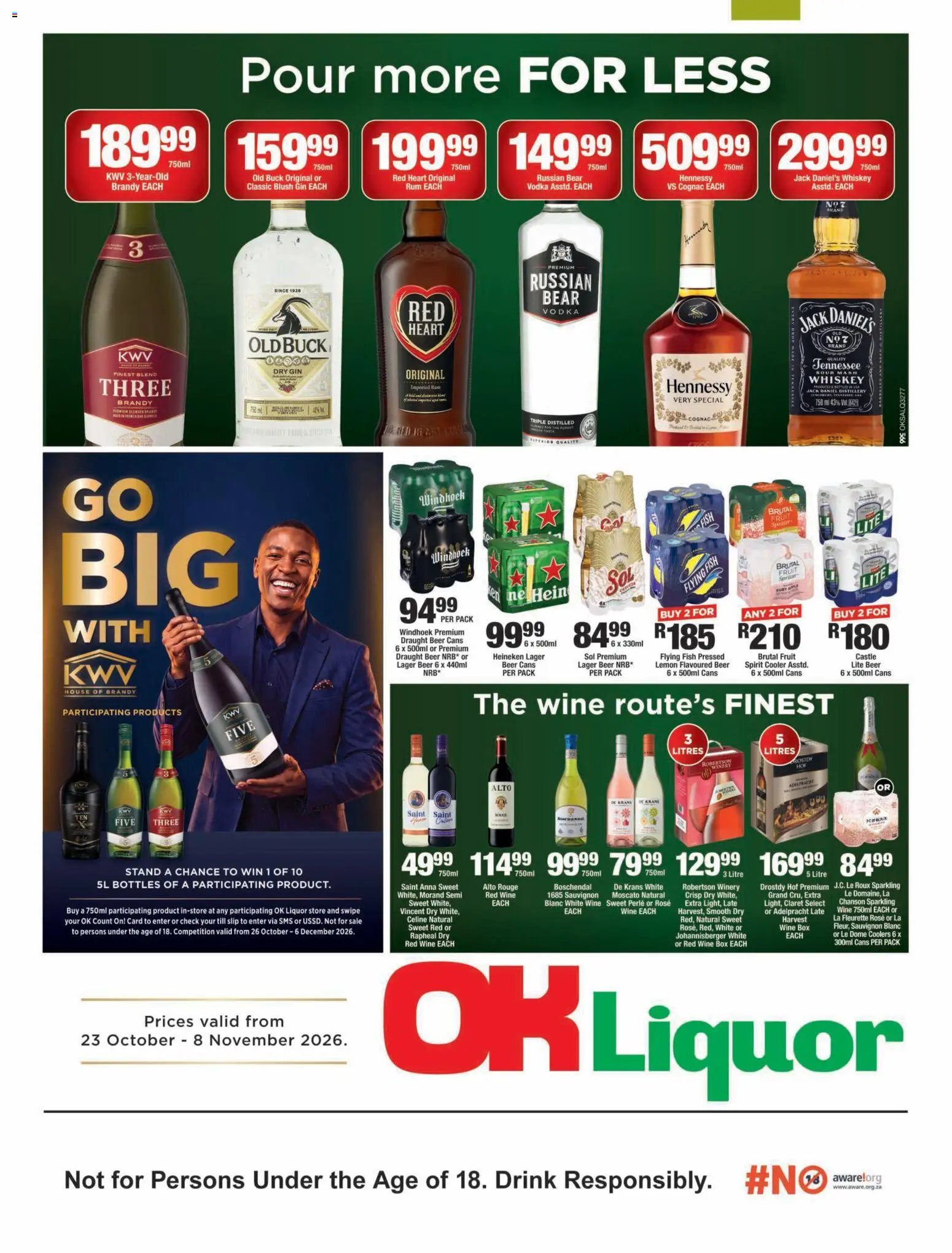 Preview of OK Foods flyer valid from 23/10/2026 - Wine, Gin, Fruit, Vodka, Lemon, Red Wine, Rum, Blush