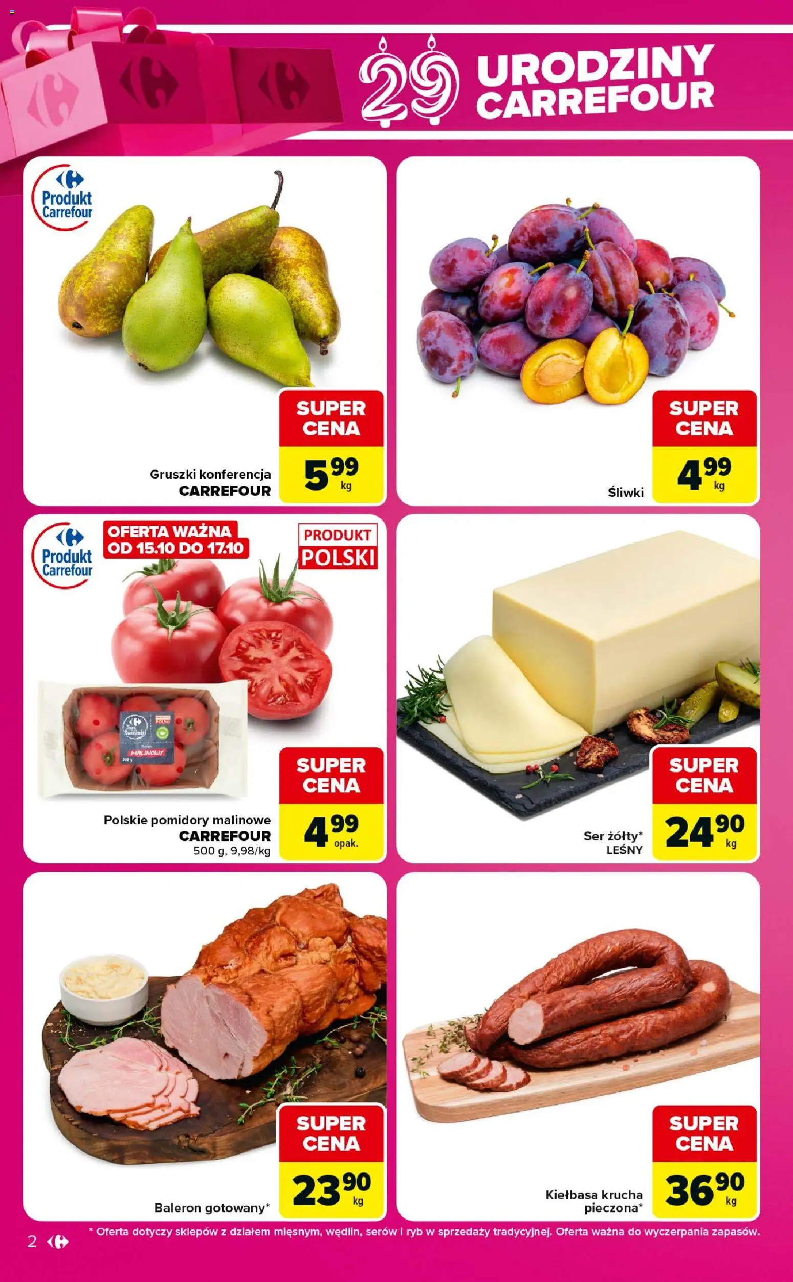 Pogląd gazetki "Carrefour gazetka - Express" ze sklepu Carrefour ważnej od 13.10.2026 - Ser, Gruszki, Kiełbasa, Śliwki, Pomidory, Pomidory malinowe