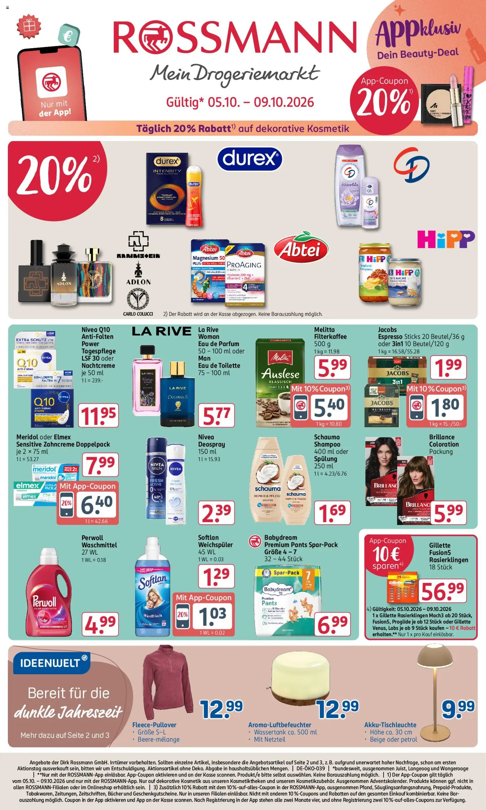 Vorschau von dem Prospekt des Geschäftes Rossmann, gültig ab dem 05.10.2026 - Toilette, Eau de Toilette, Weichspüler, Netzteil, Perwoll, Spülung, Nachtcreme, Deospray
