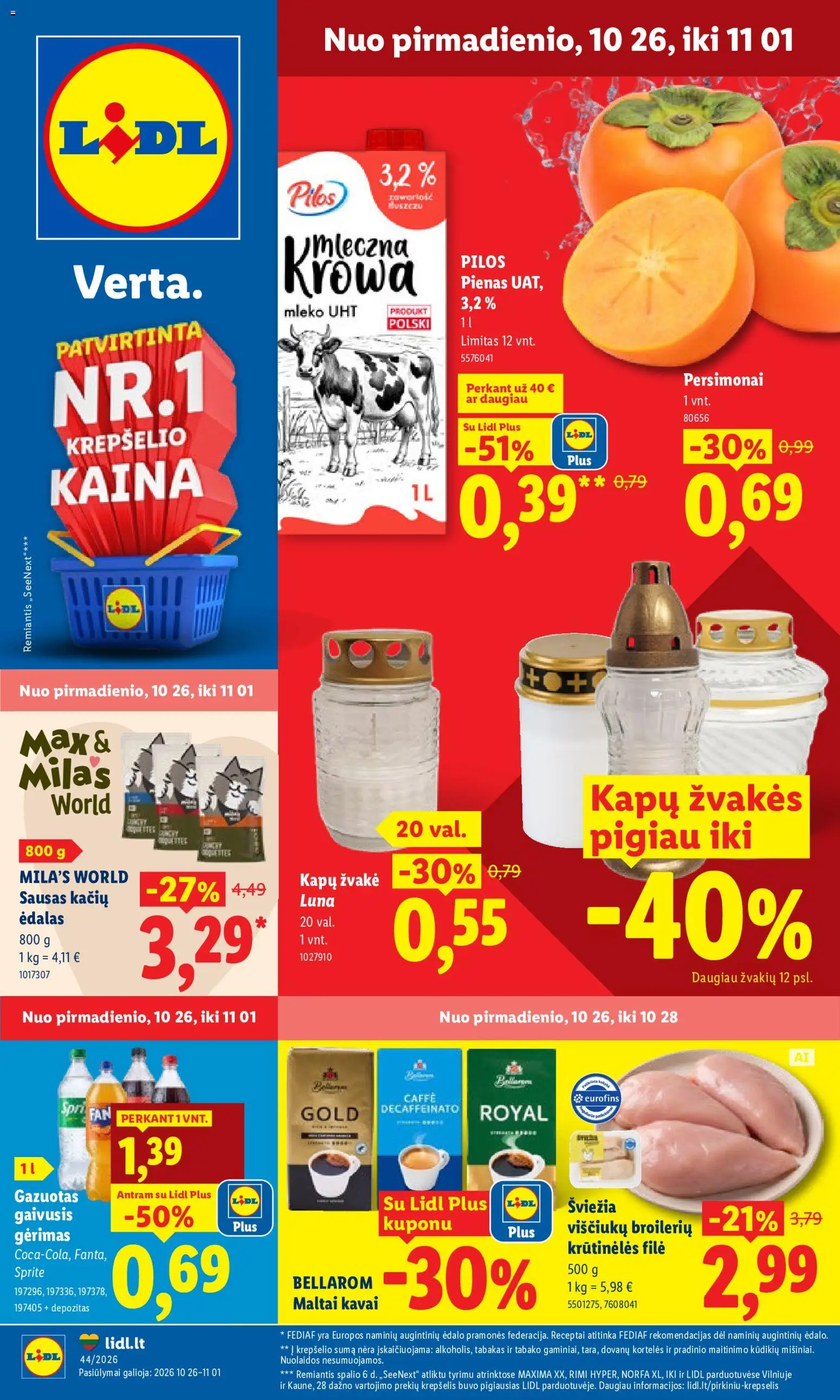 LIDL parduotuvės leidinio LIDL leidinys galiojančio nuo 2026.10.26 peržiūra - Pienas, Krepšelis