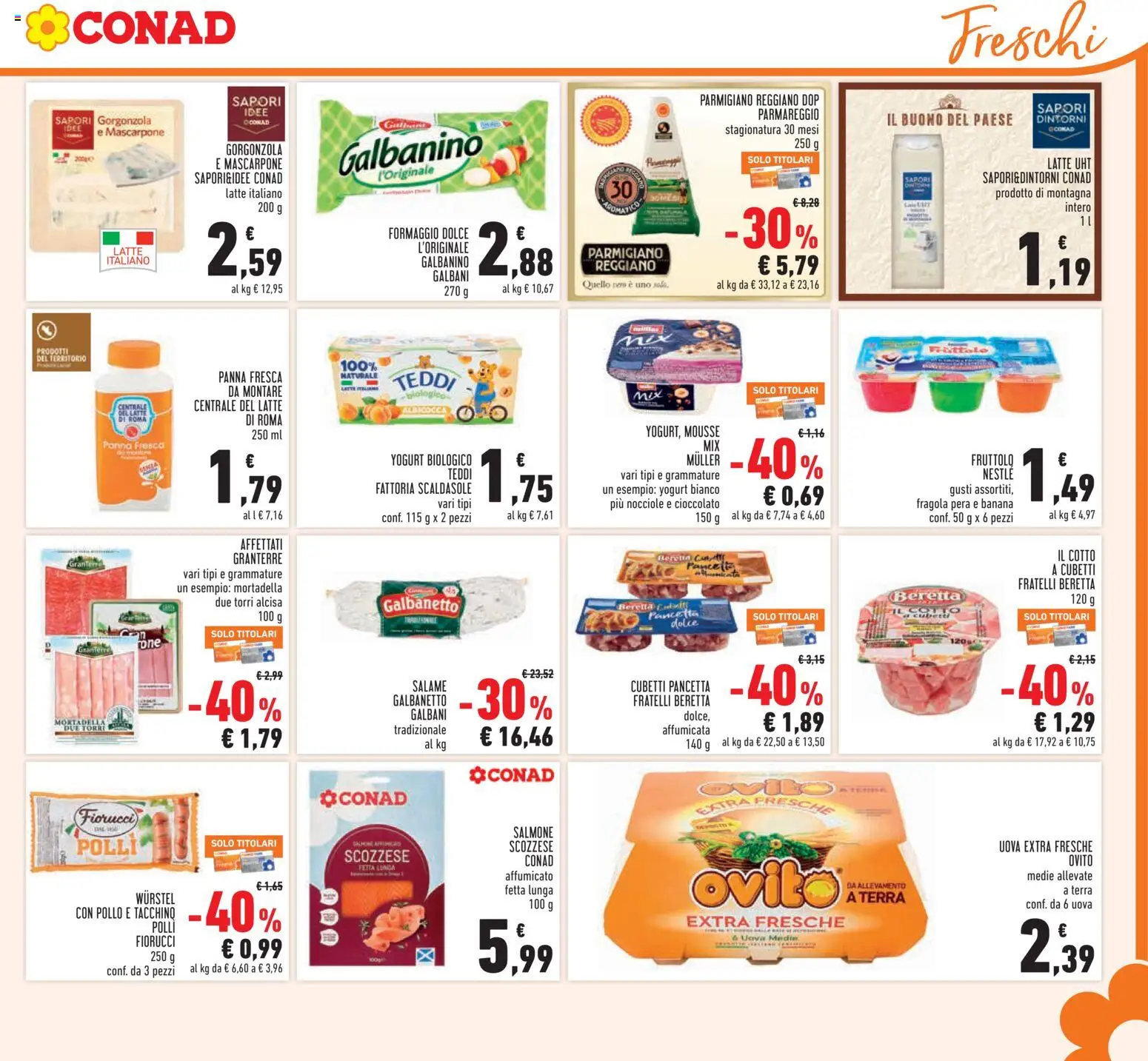 Anteprima dell'opuscolo Conad volantino dal negozio Conad valido da 21/10/2026 - Latte, Yogurt, Salmone, Mortadella, Mascarpone, Uova, Nocciole, Polli