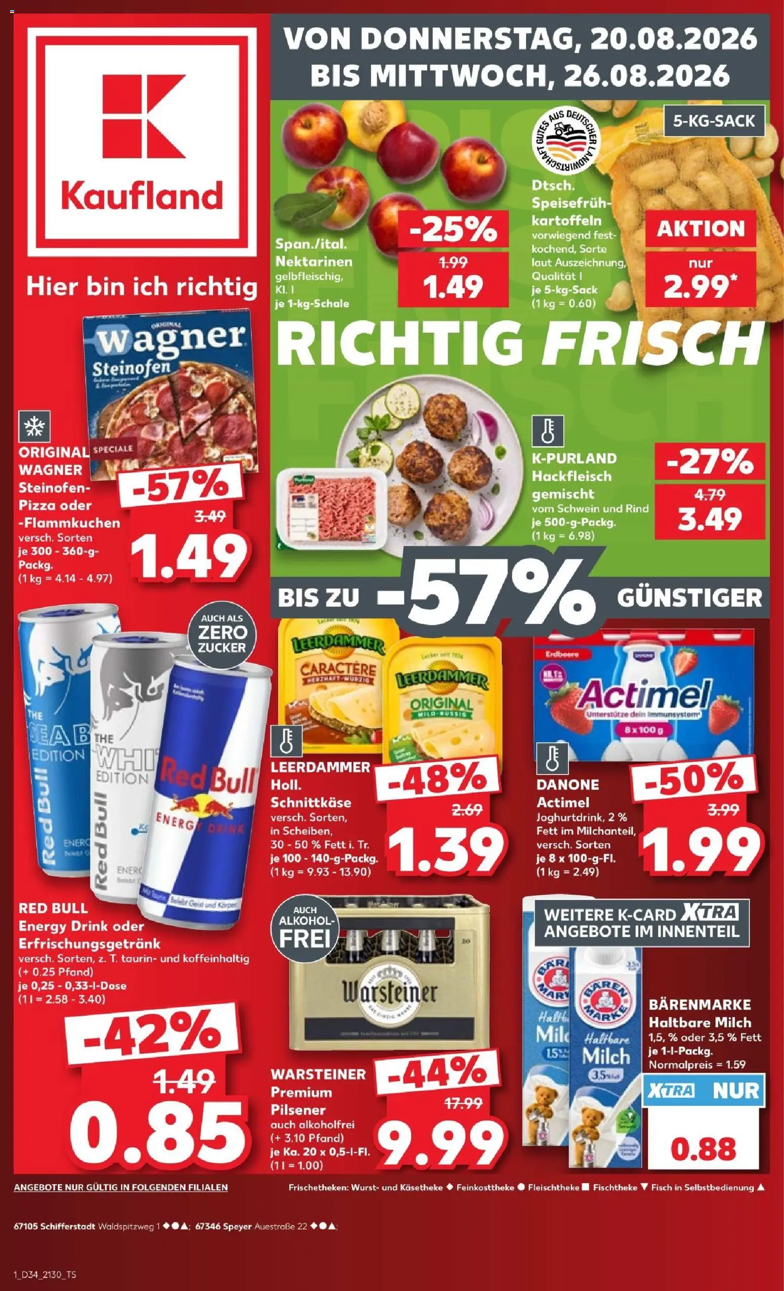 Vorschau von dem Prospekt des Geschäftes Kaufland, gültig ab dem 20.08.2026 - Pizza, Fisch, Milch, Hackfleisch, Energy, Nektarinen, Kartoffeln, Haltbare milch