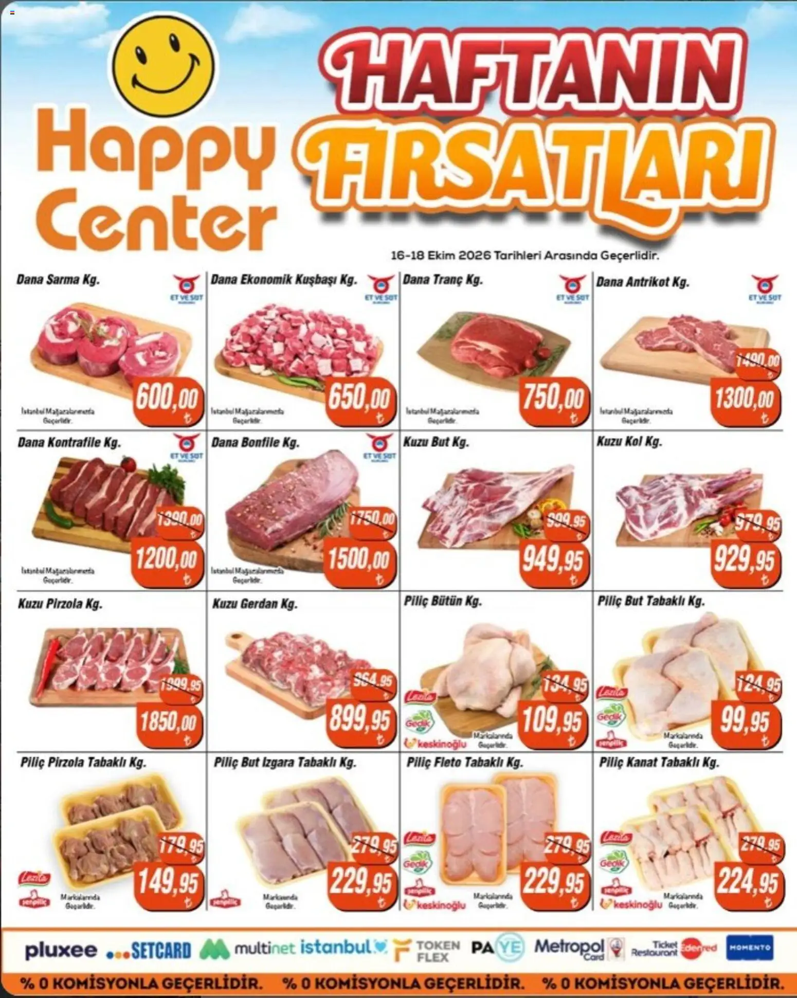 Happy Center Happy Center - Kasap 16.10.2026 - Broşürünün önizlemesi - Et, Süt, Pirzola, Bonfile, Piliç, Izgara