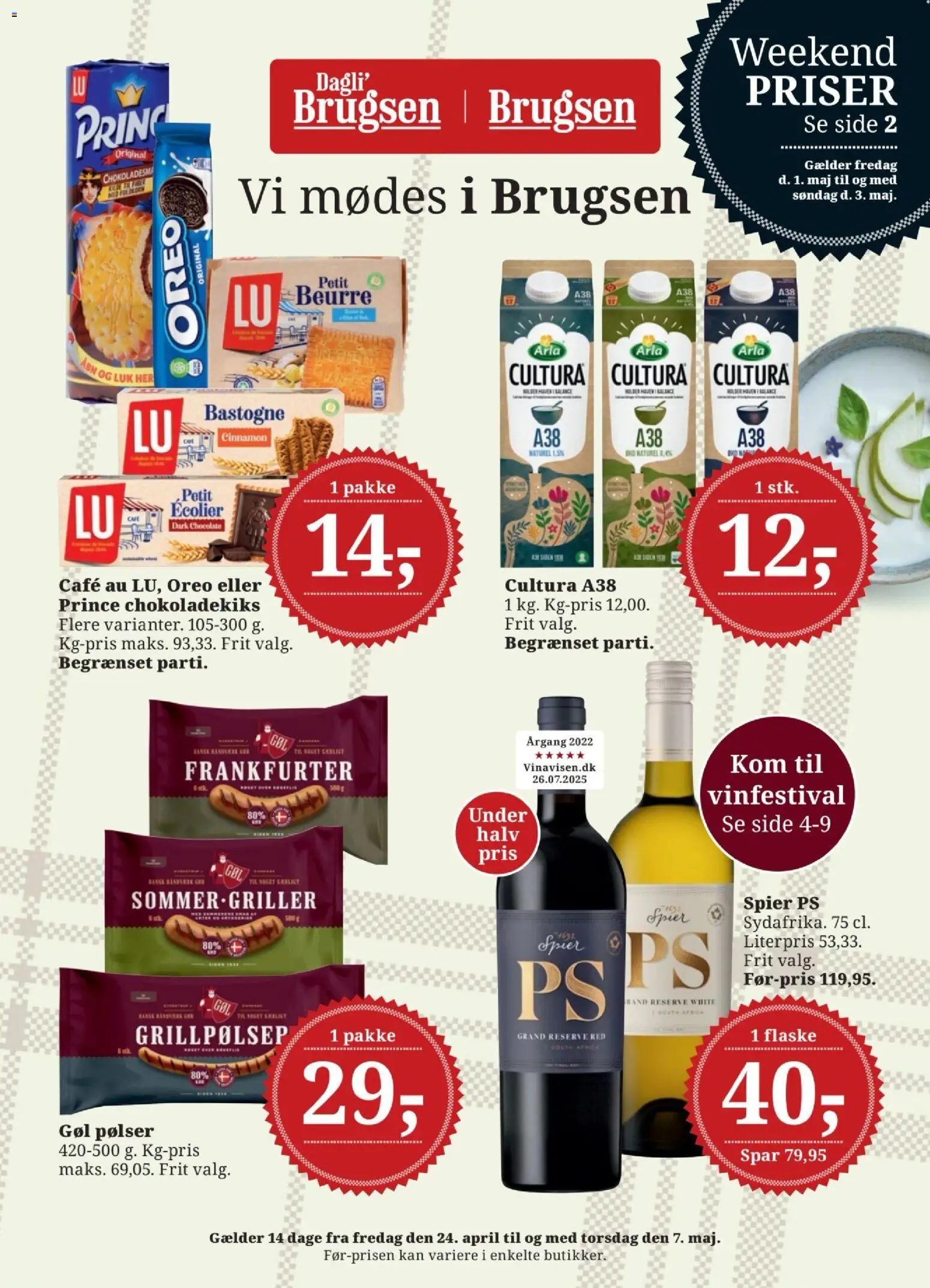 Eksempel på tilbudsavis Dagli'Brugsen - Tilbudsavis uge 17-18 fra butik Dagli'Brugsen gyldig fra 24/04/2026 - Oreo, Pølser, Chokoladekiks
