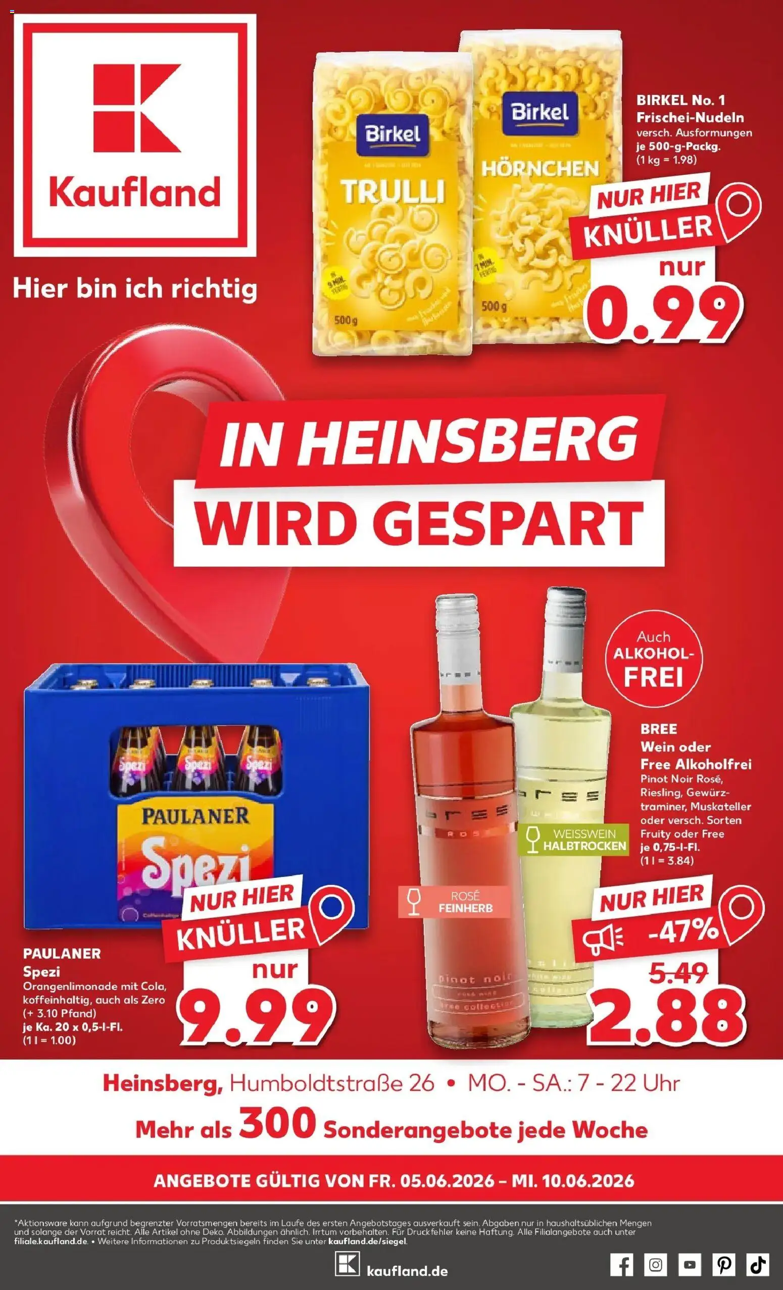 Vorschau von dem Prospekt des Geschäftes Kaufland, gültig ab dem 04.06.2026 - Uhr, Wein, Cola, Alkohol, Paulaner spezi, Paulaner, Weißwein, Bree