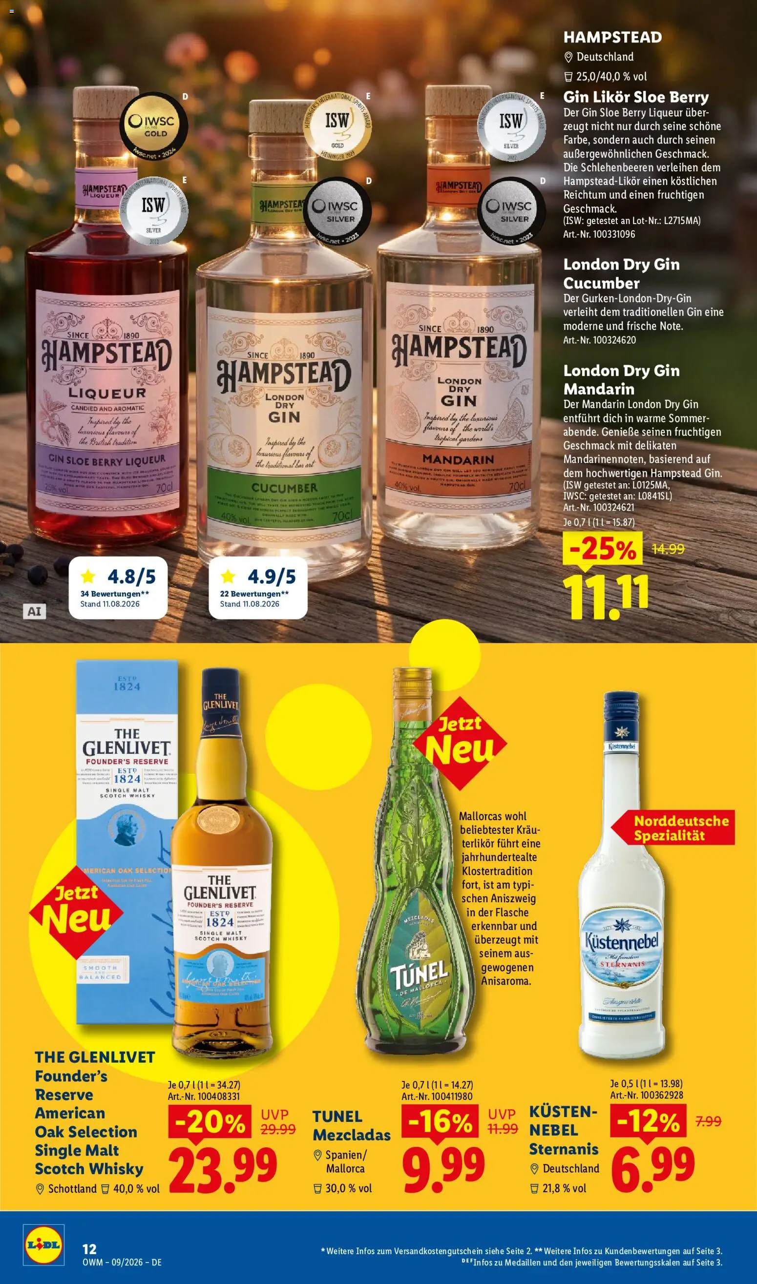 Vorschau von dem Prospekt des Geschäftes Lidl, gültig ab dem 01.09.2026 - Whisky, Gin, Likör