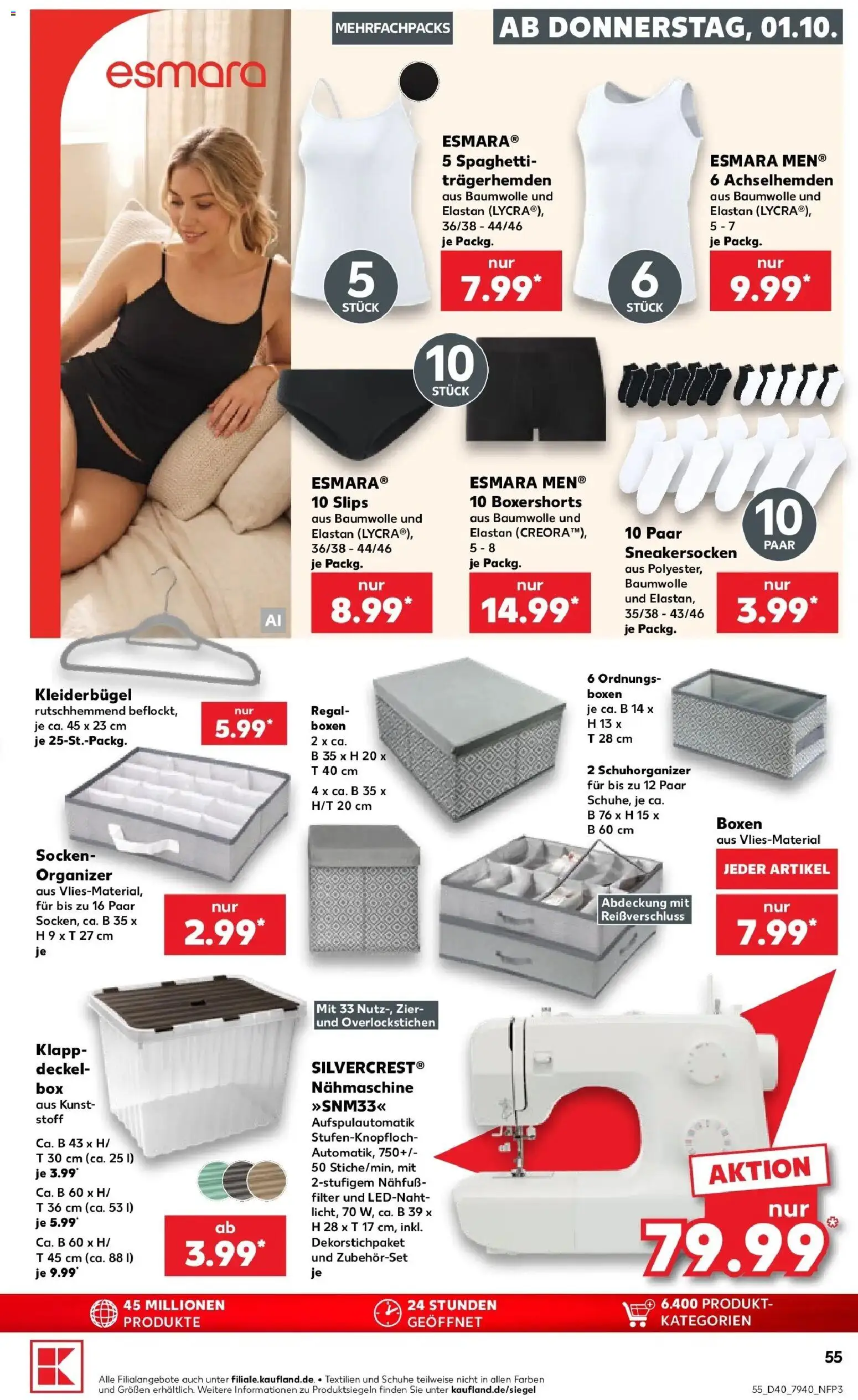 Vorschau von dem Prospekt des Geschäftes Kaufland, gültig ab dem 01.10.2026 - Spaghetti, Regal, Nähmaschine, Socken, Kleiderbügel