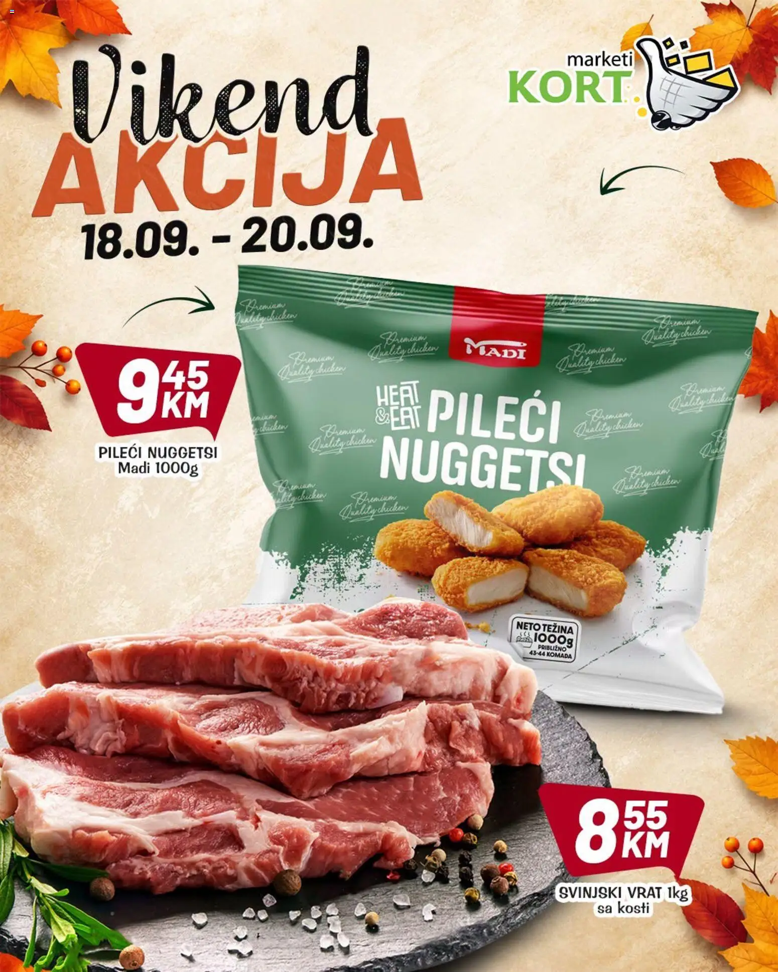 Pregled letka Kort Marketi vikend akcija trgovine Kort Marketi vrijedi od 18.09.2026