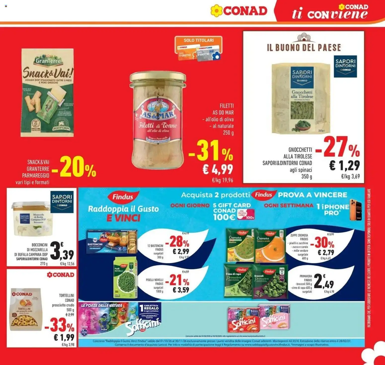 Anteprima dell'opuscolo Conad volantino Brembate di Sopra dal negozio Conad valido da 21/10/2026 - Zucca, Zucchine, Piselli, Broccoli, Mozzarella di bufala, Carota, Grissini, Gnocchetti
