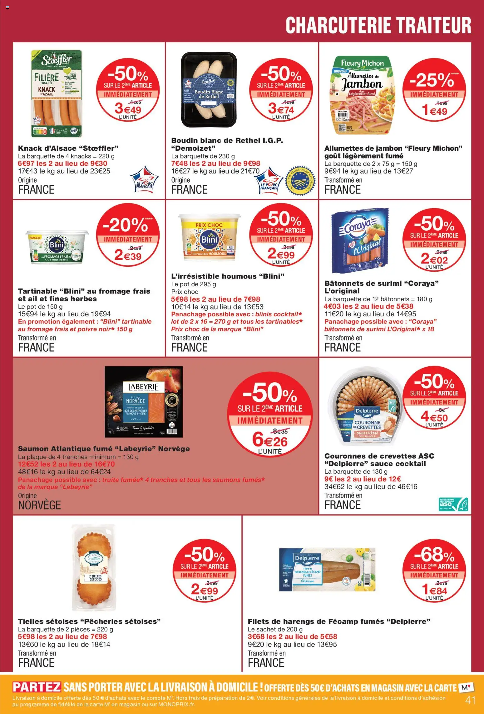 Prévisualisation de Monoprix catalogue du magasin Monoprix formulaire valide 08/09/2026 - Fromage, Cocktail, Charcuterie, Saumon, Truite, Boudin, Crevettes, Bâtonnets de surimi
