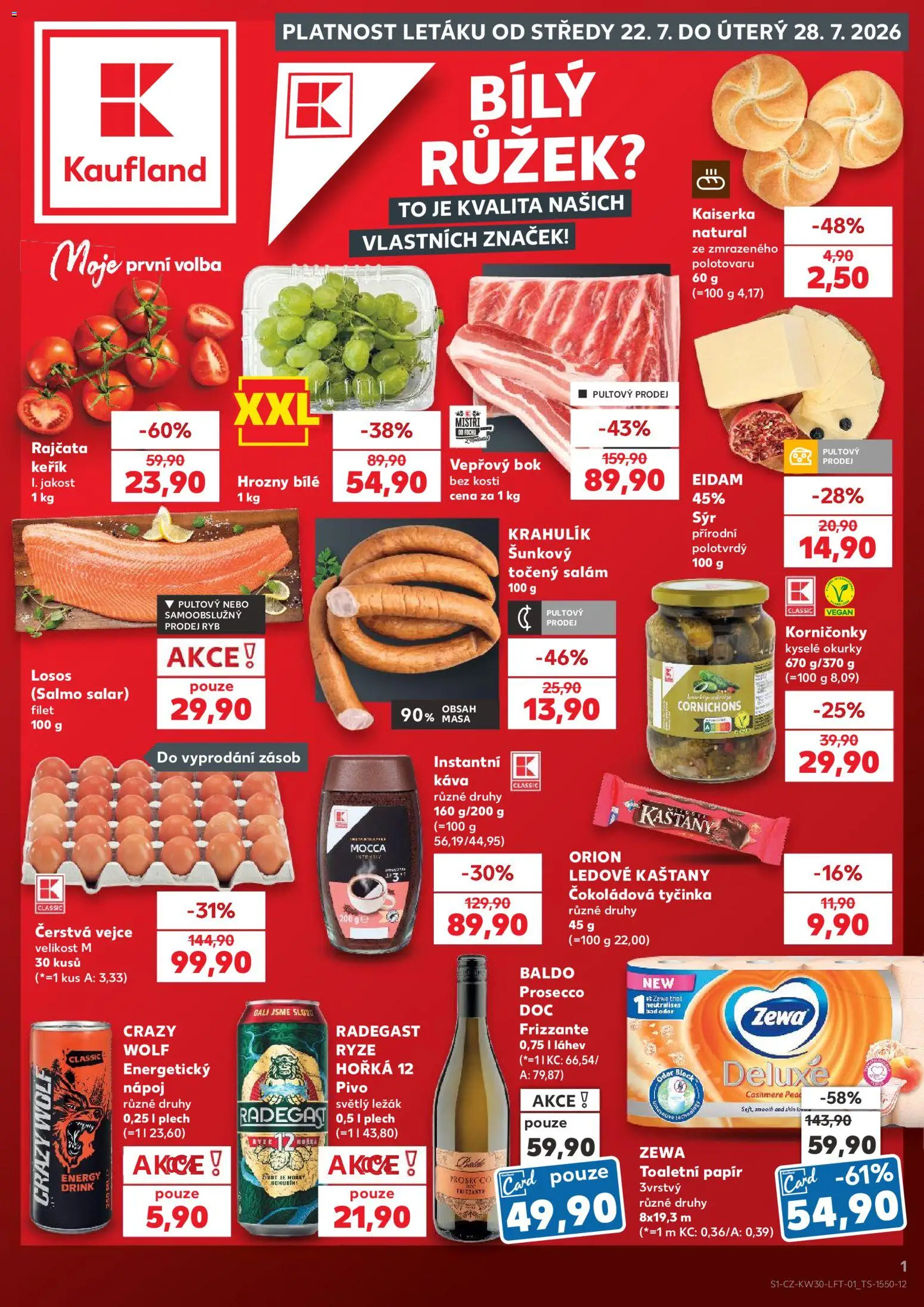 Náhled nabídky: Kaufland Kaufland leták platný od 22.07.2026 - Prosecco, Losos, Toaletní papír, Eidam, Okurky, Deluxe, Filet, Radegast Ryze Hořká 12