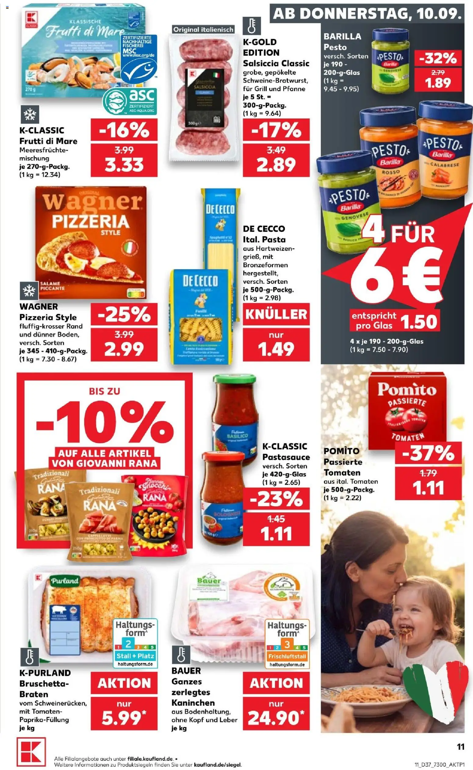 Vorschau von dem Prospekt des Geschäftes Kaufland, gültig ab dem 10.09.2026 - Pasta, Gnocchi, Grill, Kaninchen, Barilla, Tomaten, Meeresfrüchte
