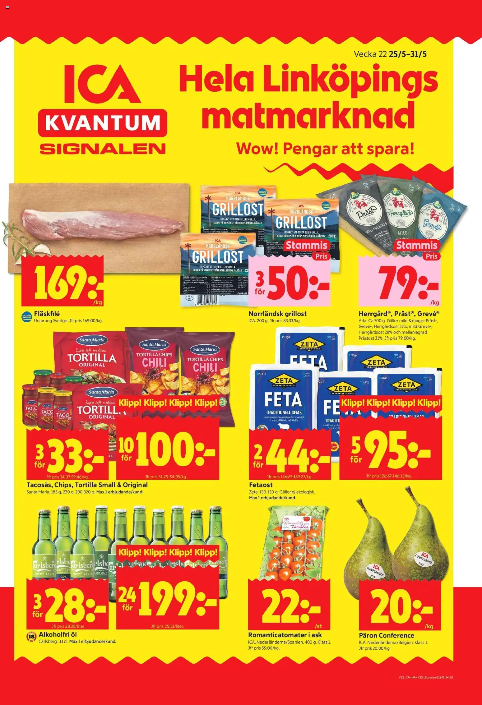 Förhandsgranska reklamblad Linköping från butik ICA Kvantum gäller från 25/05/2026 - Chips, Öl, Chili, Galler, Fetaost, Päron, Alkoholfri öl, Fläskfilé