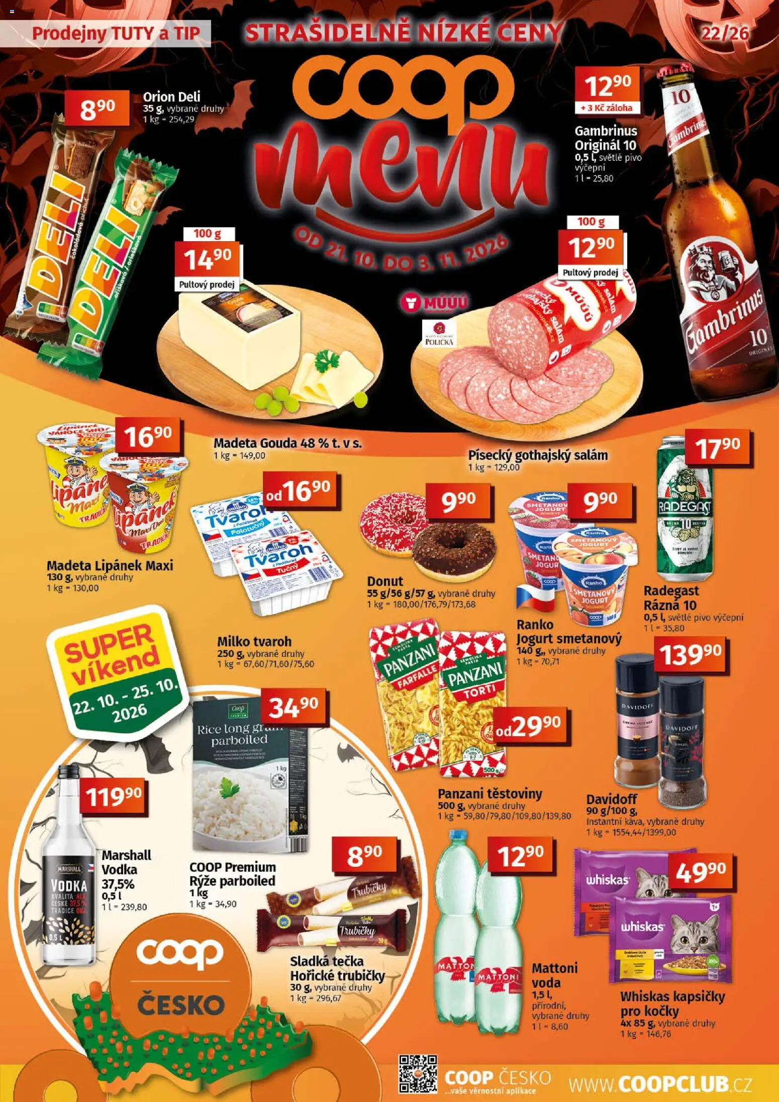 Náhled nabídky: Coop Coop leták - Tuty platný od 21.10.2026 - Tvaroh, Rýže, Těstoviny, Radegast, Lipánek, Trubičky, Rýže parboiled, Kapsičky