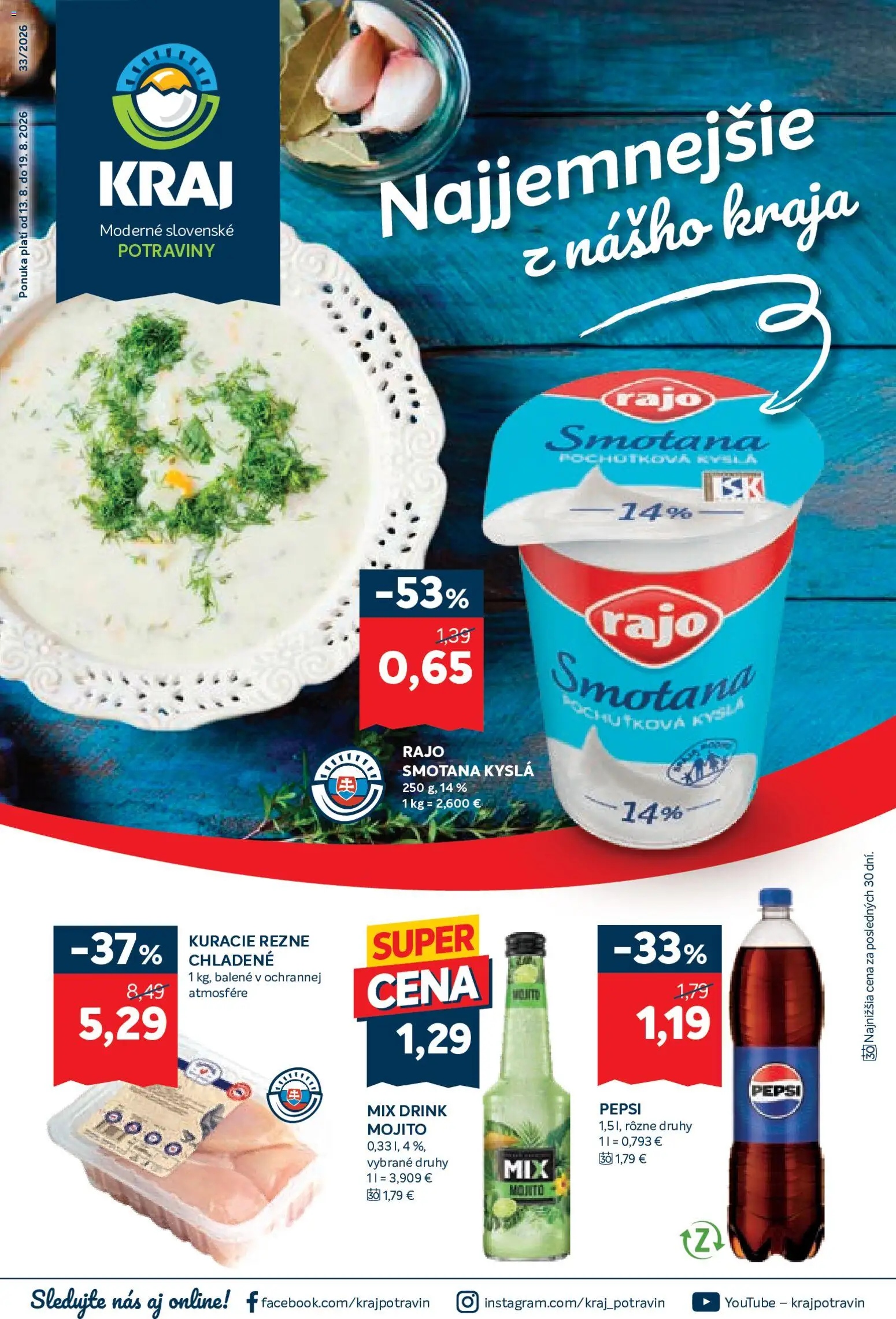 Náhľad Kraj letáku platného od 13.08.2026 - Kuracie rezne, Pepsi, Rezne, Smotana