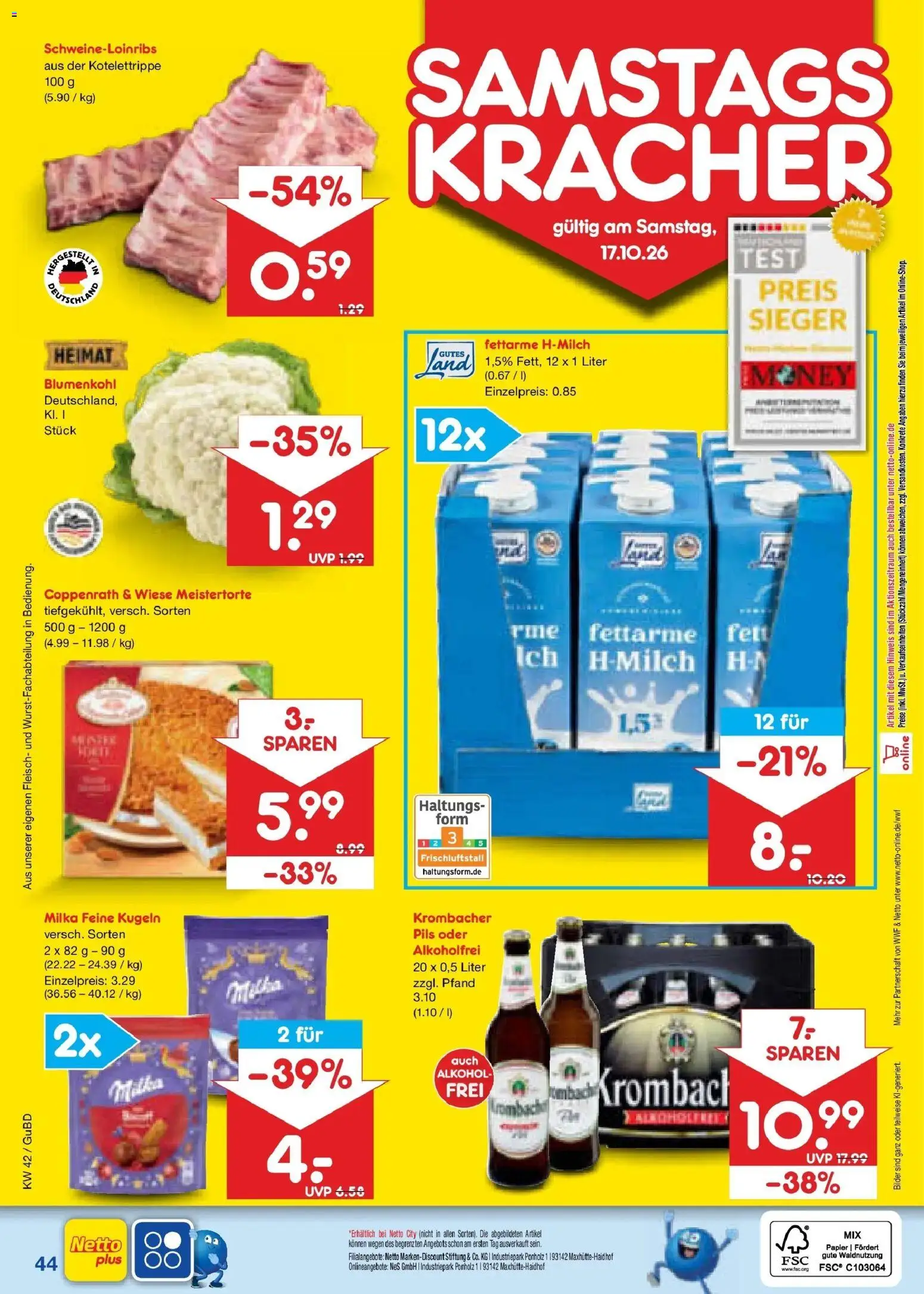 Vorschau von dem Prospekt des Geschäftes Netto Marken-Discount, gültig ab dem 12.10.2026 - Bilder, Alkohol, Blumenkohl, Krombacher, Fleisch, Milka, Pils