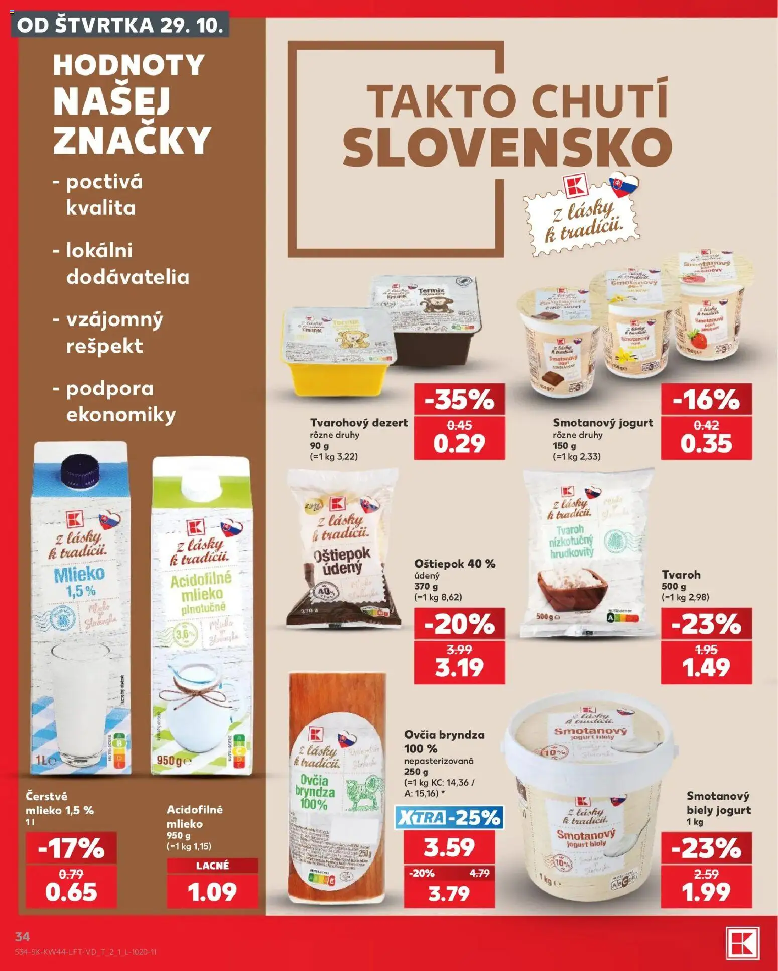 Náhľad Kaufland letáku platného od 29.10.2026 - Tvaroh, Bryndza, Mlieko, Dezert, Jogurt, Termix, Biely jogurt, Smotanový jogurt