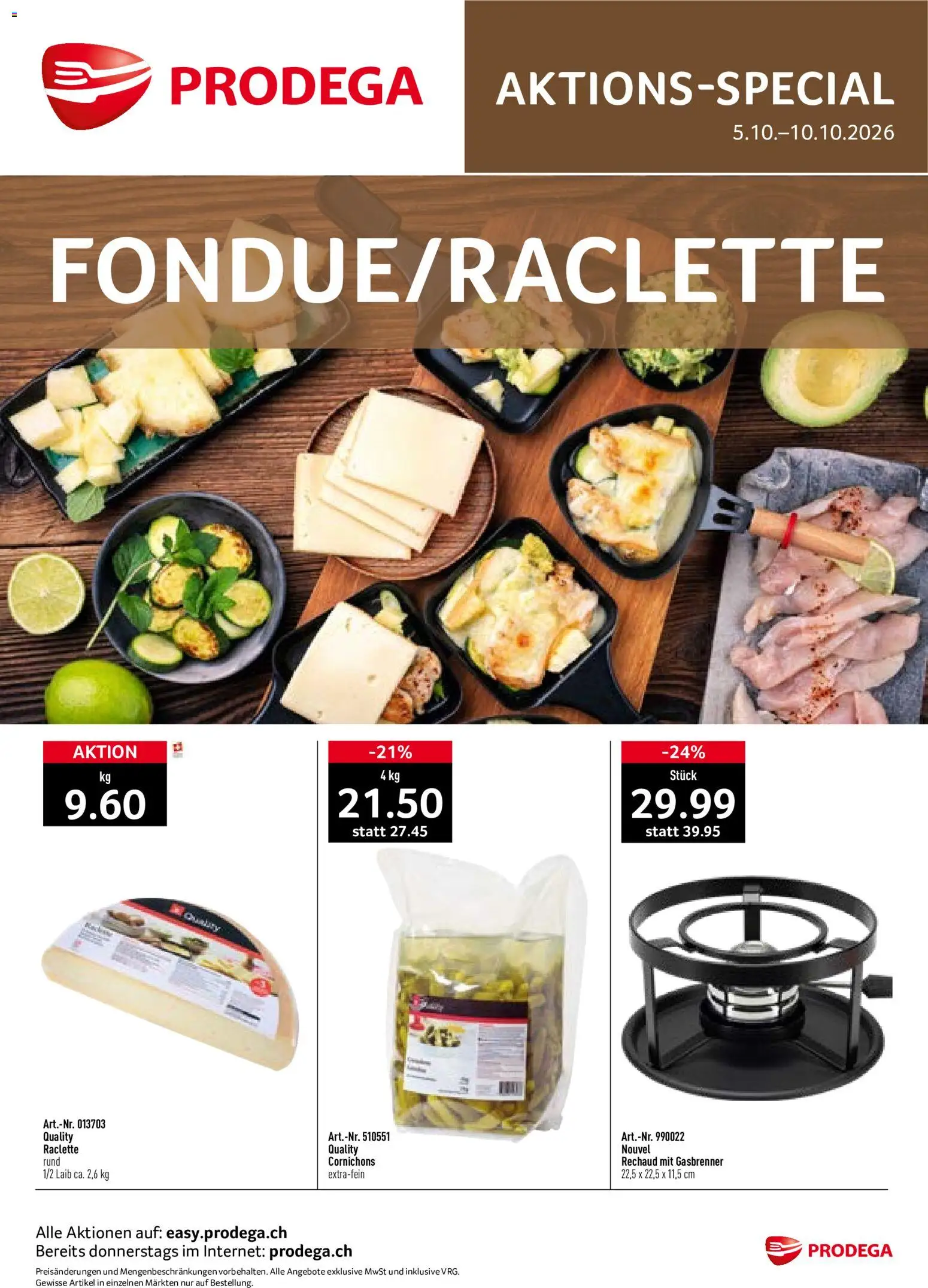 Vorschau des Merkblatts Prodega aktionen Fondue/Raclette vom Shop Prodega gültig von 05.10.2026 bis 10.10.2026 - Raclette