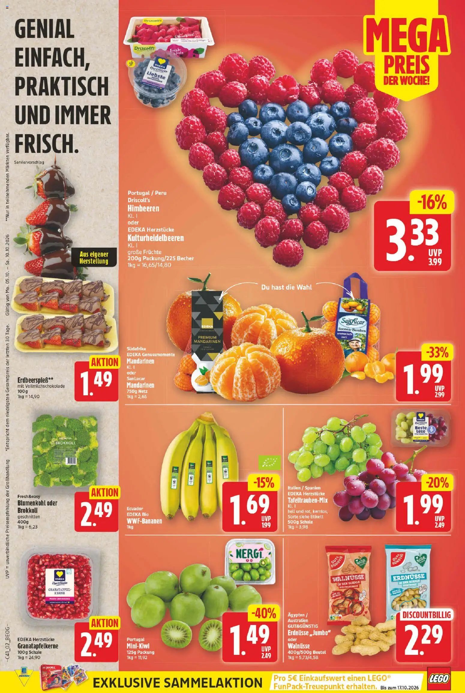 Vorschau von dem Prospekt des Geschäftes E center, gültig ab dem 05.10.2026 - Brokkoli, Granatapfel, Himbeeren, Blumenkohl, Walnüsse, Erdnüsse, Mandarinen