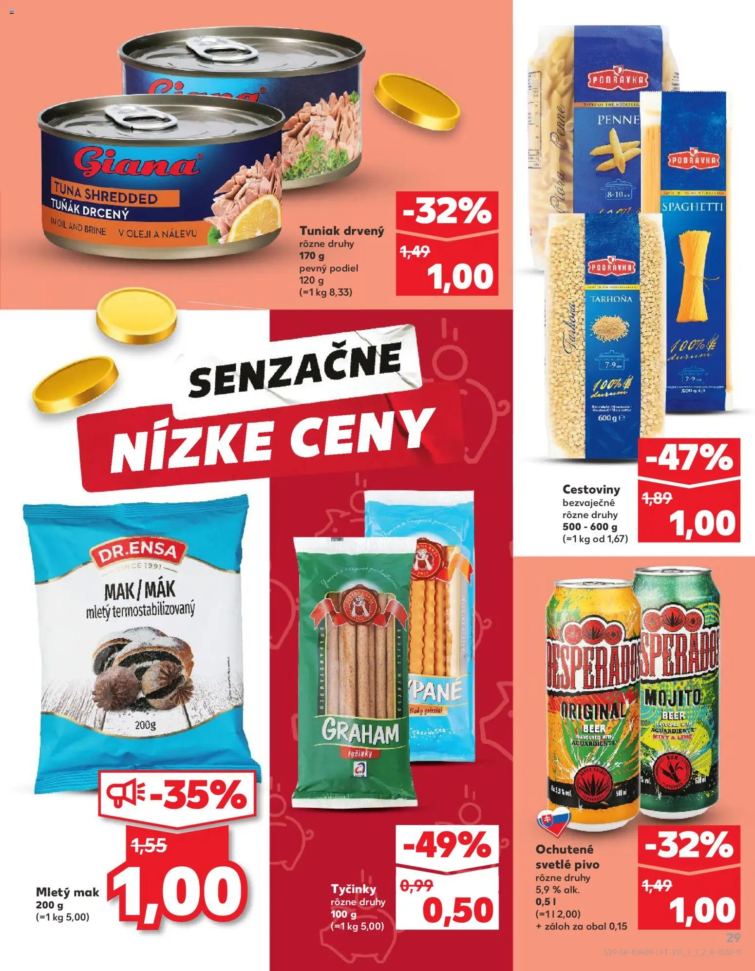 Náhľad Kaufland letáku platného od 26.02.2026 - Pivo, Cestoviny, Desperados, Tuniak, Mak, Tarhoňa, Penne
