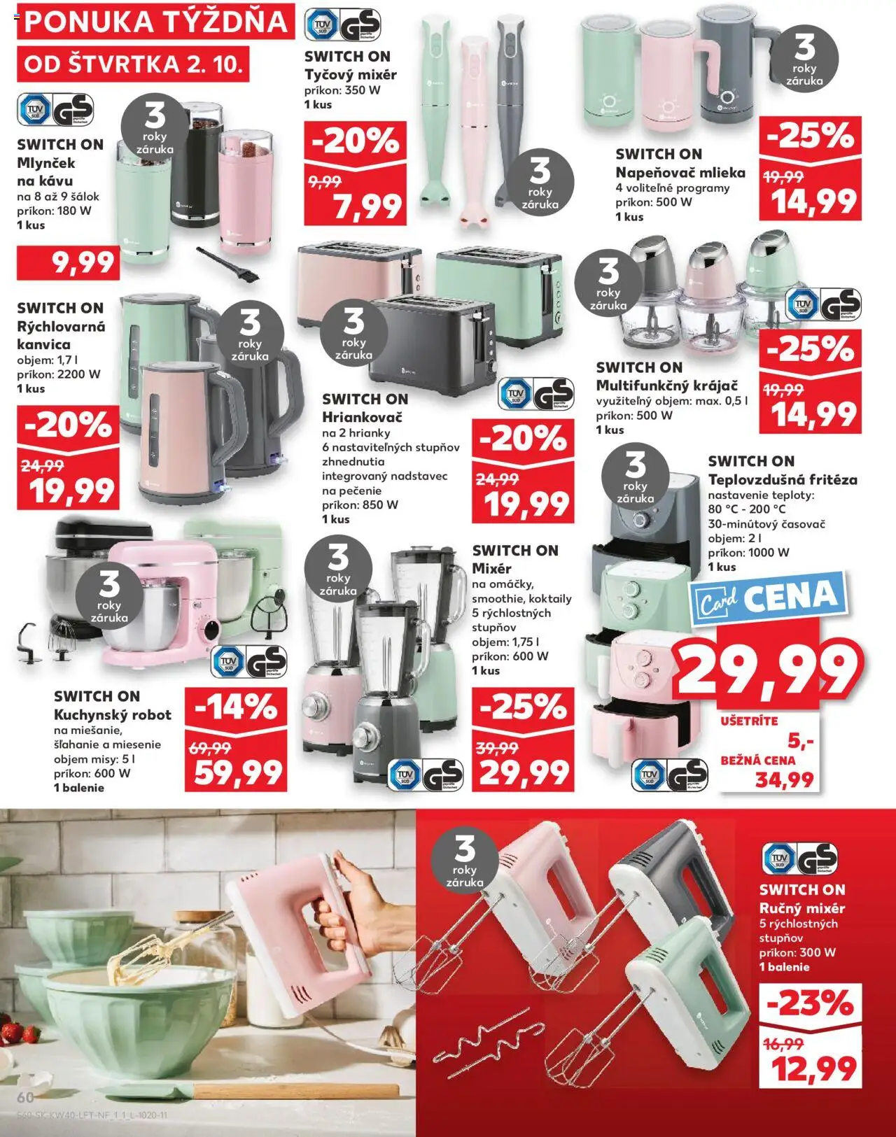 Náhľad Kaufland letáku platného od 02.10.2025 - Teplovzdušná frítéza, Kuchynský robot, Napeňovač mlieka, Tyčový mixér, Mixér, Fritéza, Napeňovač, Krájač