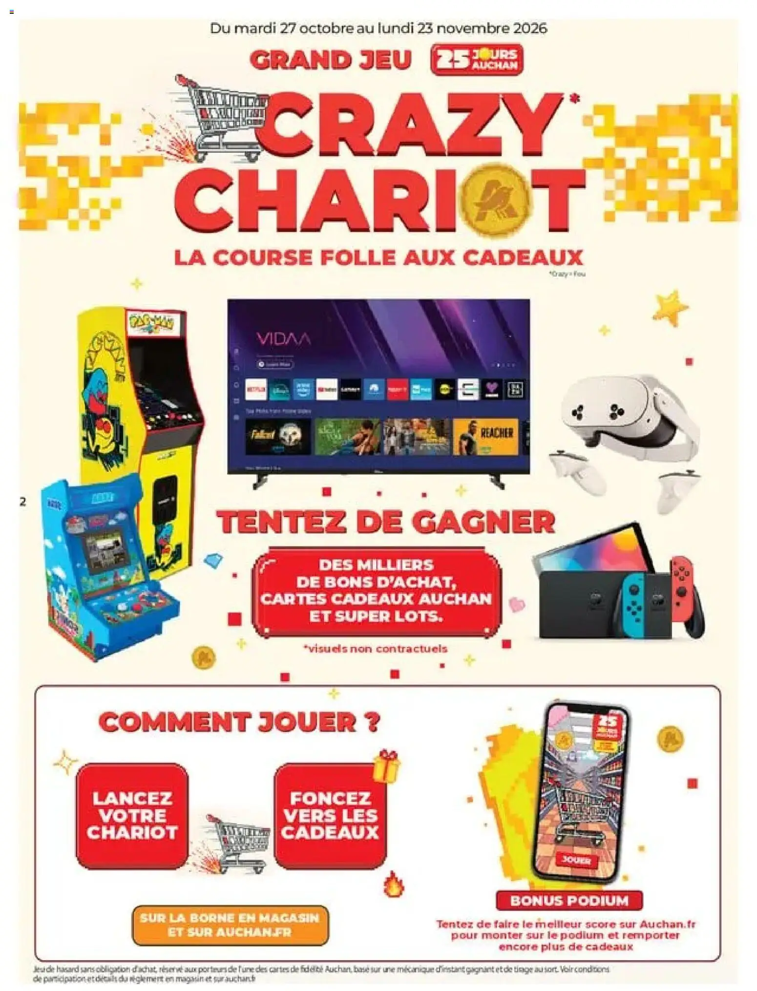 Prévisualisation de Auchan 25 jours 2 hypers du magasin Auchan formulaire valide 03/11/2026 - Vidéo, Jeu vidéo, Nintendo Switch, Télévision, Casque, Smart TV, Chariot, Base