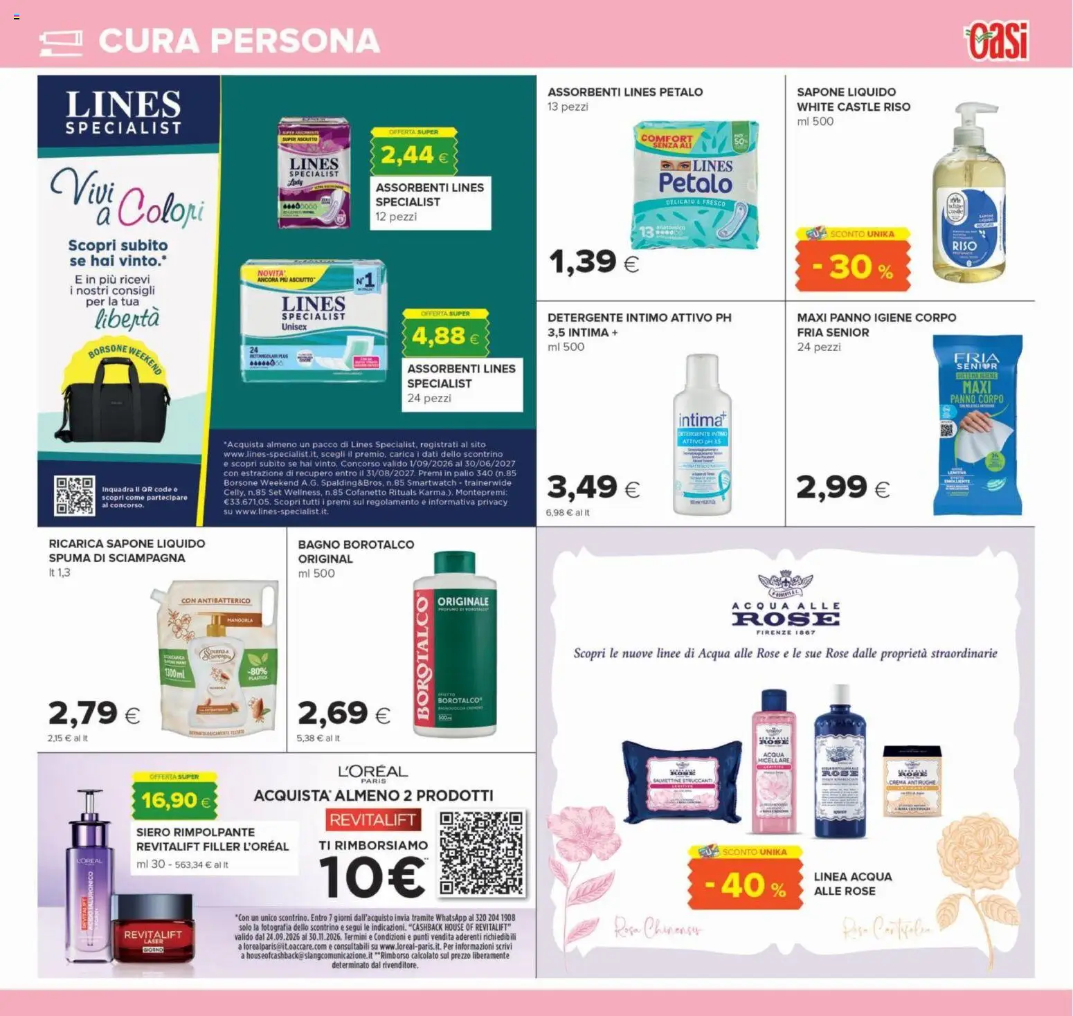 Anteprima dell'opuscolo Oasi volantino Spoltore dal negozio Oasi valido da 22/10/2026 - Acqua, Crema, Bagno, Intimo, Sapone, Assorbenti, Detergente intimo, Borsone