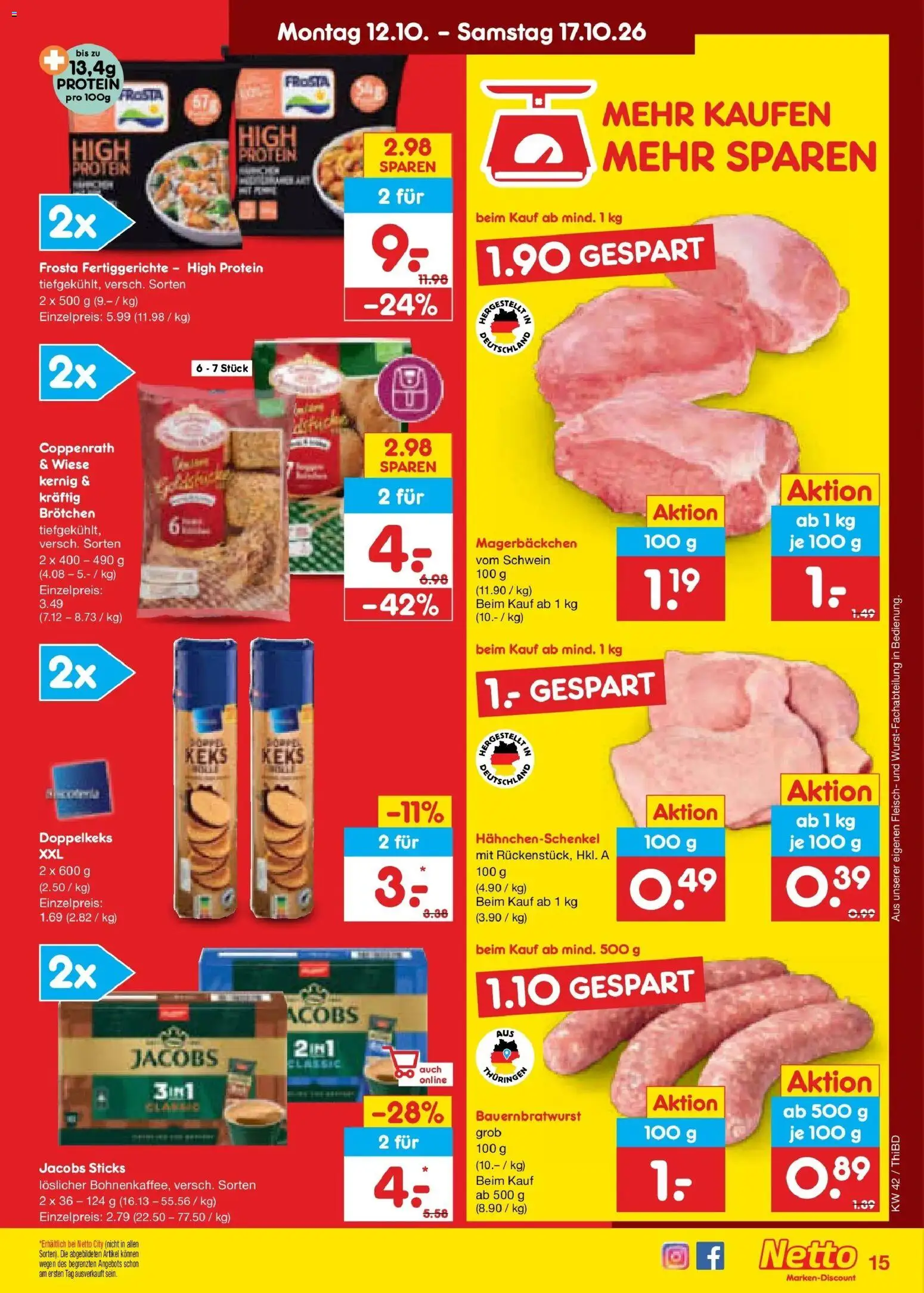 Vorschau von dem Prospekt des Geschäftes Netto Marken-Discount, gültig ab dem 12.10.2026 - Fleisch, Frosta, Hahnchenschenkel, Fertiggerichte