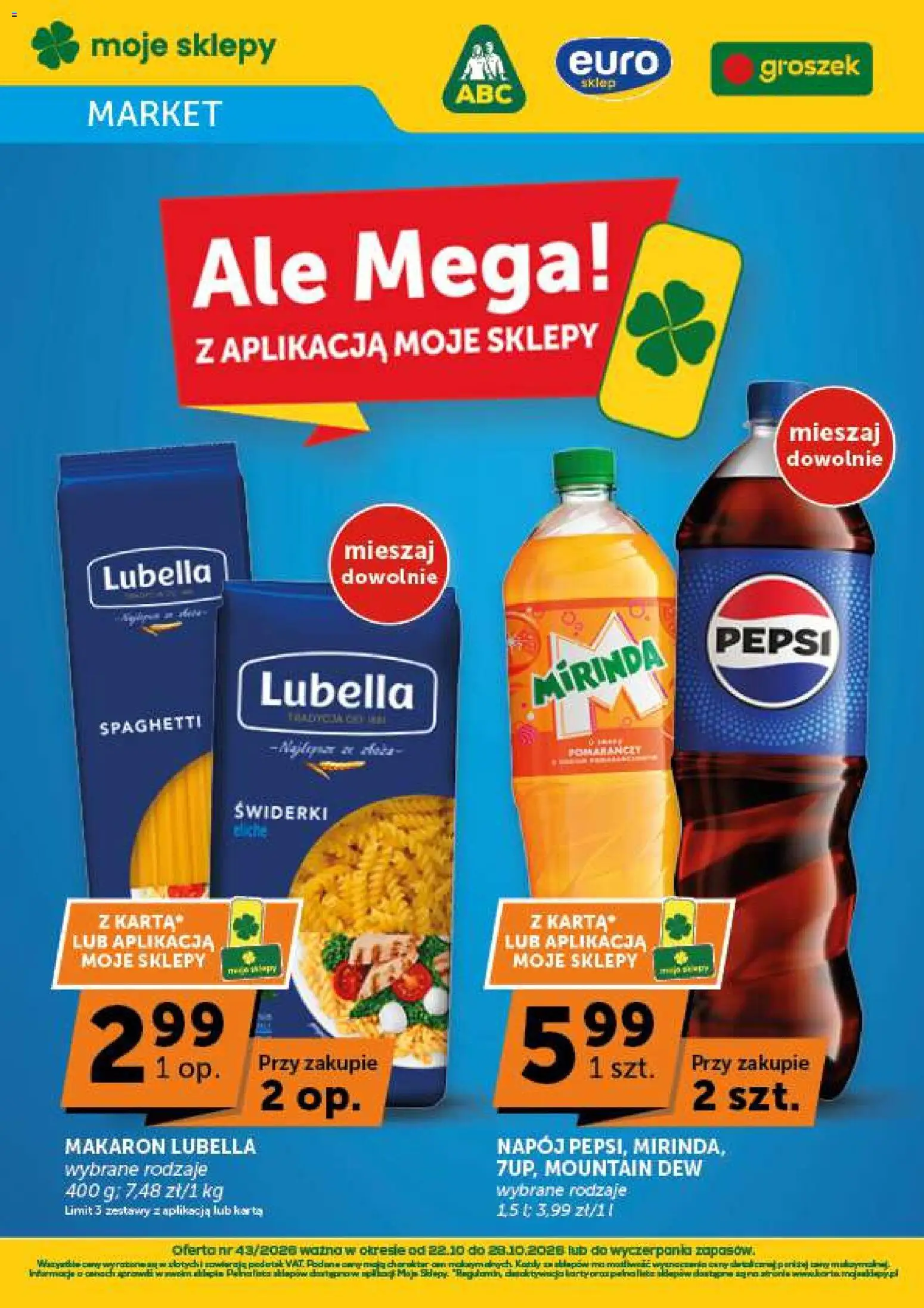 Pogląd gazetki "Euro Sklep gazetka - Market" ze sklepu Euro Sklep ważnej od 22.10.2026 - Mop, Groszek, Makaron, Spaghetti, Pepsi, Karta