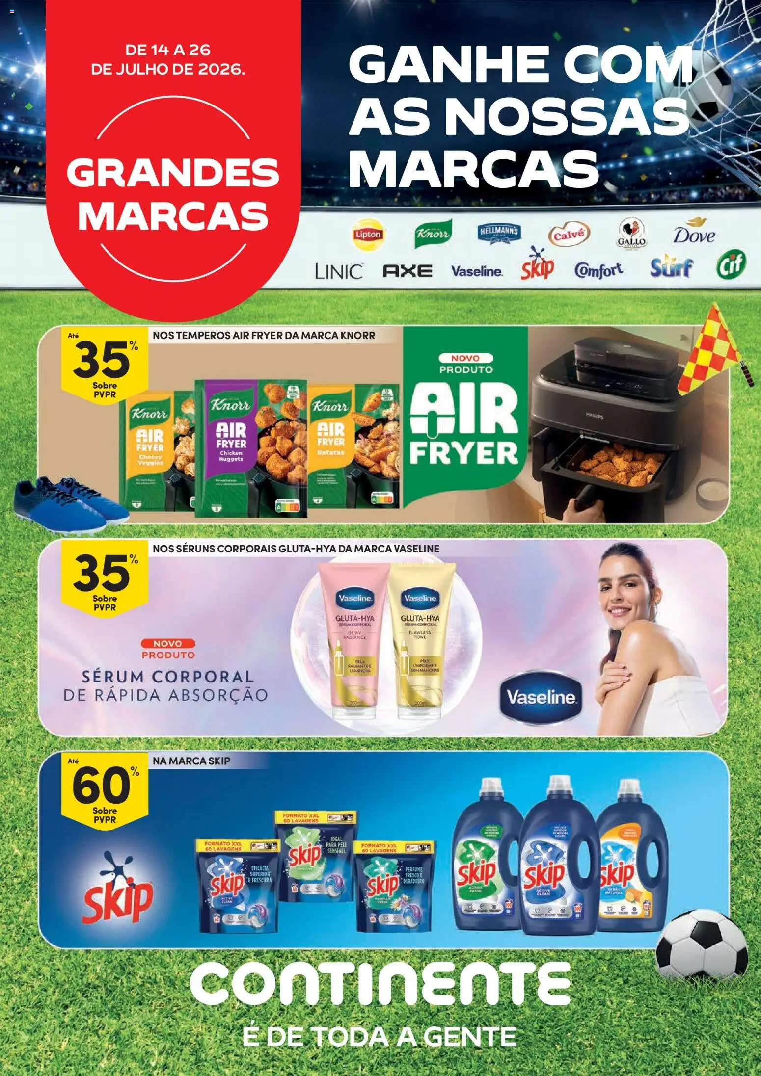 Pré-visualização do folheto da loja Continente válida a partir de 14/07/2026 - Air fryer, Perfume, Batatas, Nuggets, Sérum, Knorr