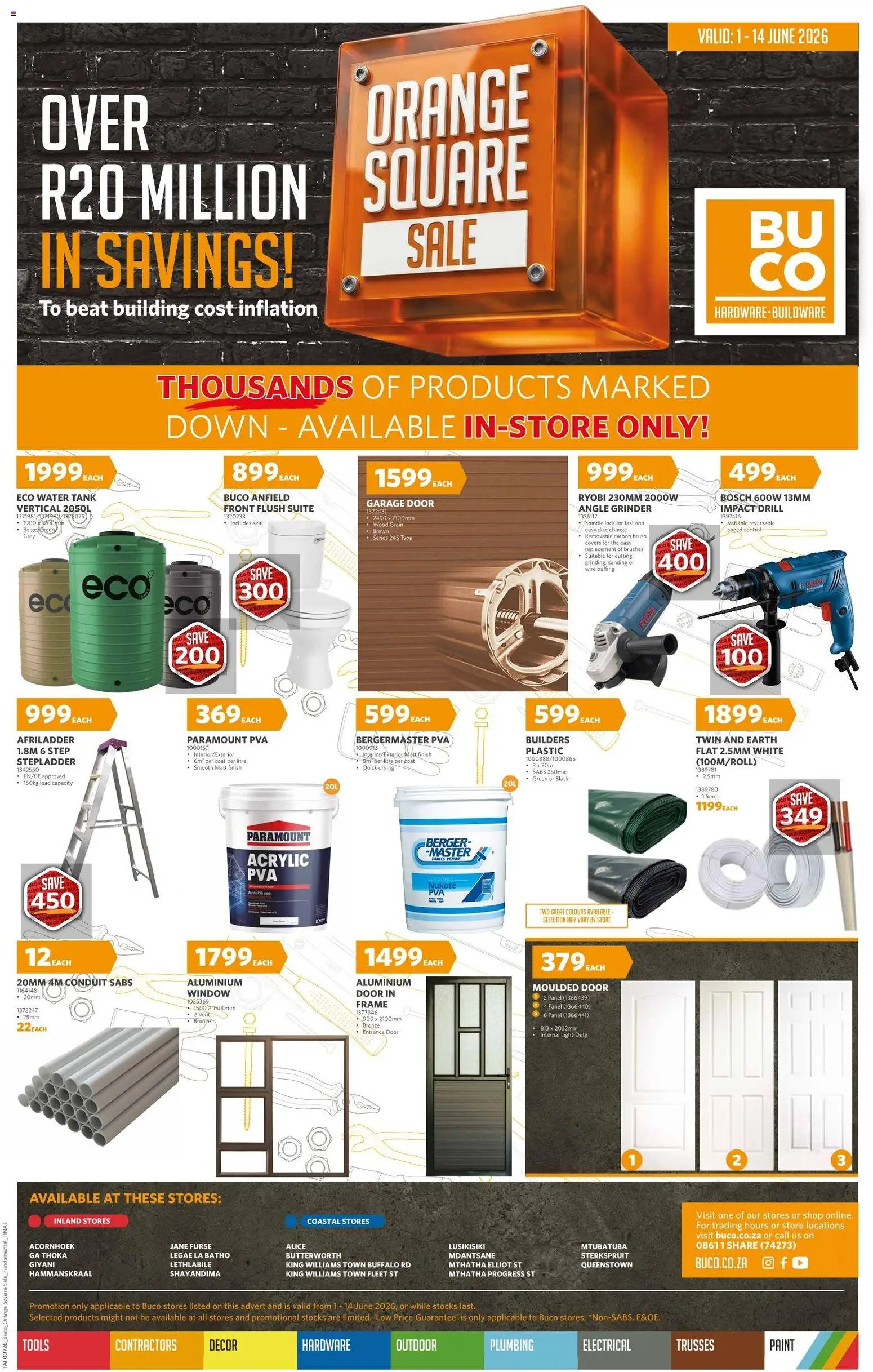 Preview of BUCO flyer valid from 01/06/2026 - Water, Coat, Grinder, Frame, Tank, Drill, Stepladder, Brush