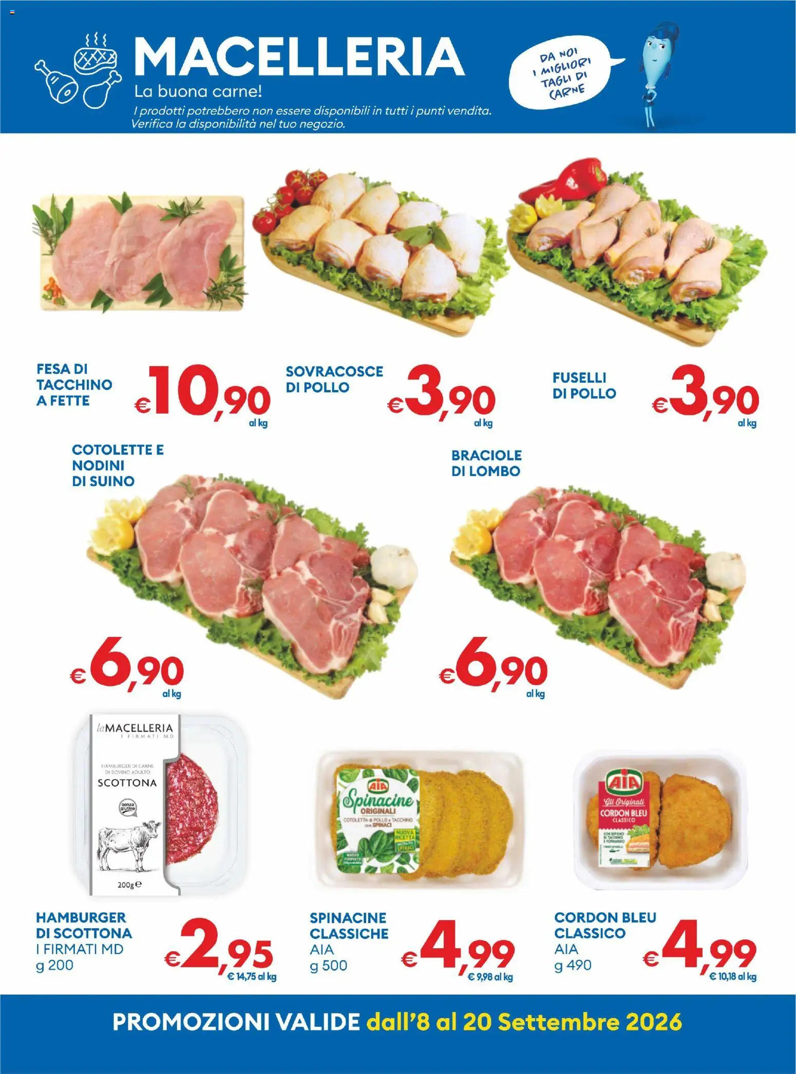 Anteprima dell'opuscolo MD Discount volantino dal negozio MD Discount valido da 08/09/2026 - Hamburger, Pollo, Carne, Tacchino, Bovino, Spinaci, Suino, Fette di pollo