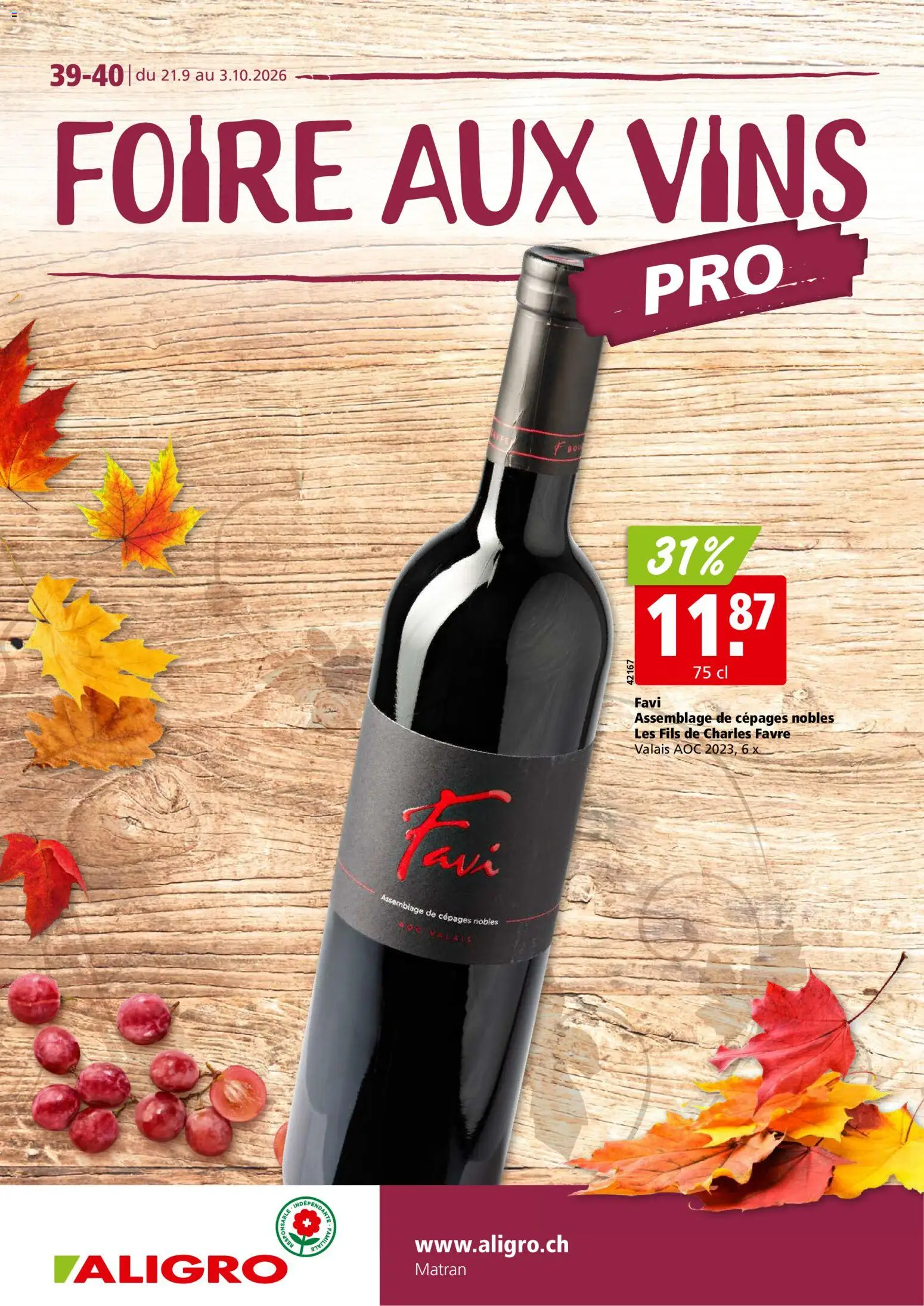 Vorschau des Merkblatts Aligro aktionen Vins Matran vom Shop Aligro gültig von 21.09.2026 bis 03.10.2026