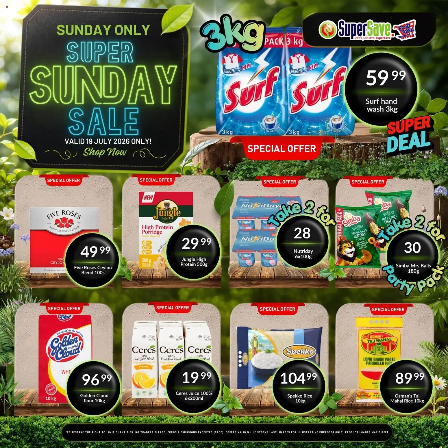 Preview of Super Save flyer valid from 19/07/2026 - Fruit, Protein, Juice, Rice, Flour, Porridge, Chutney