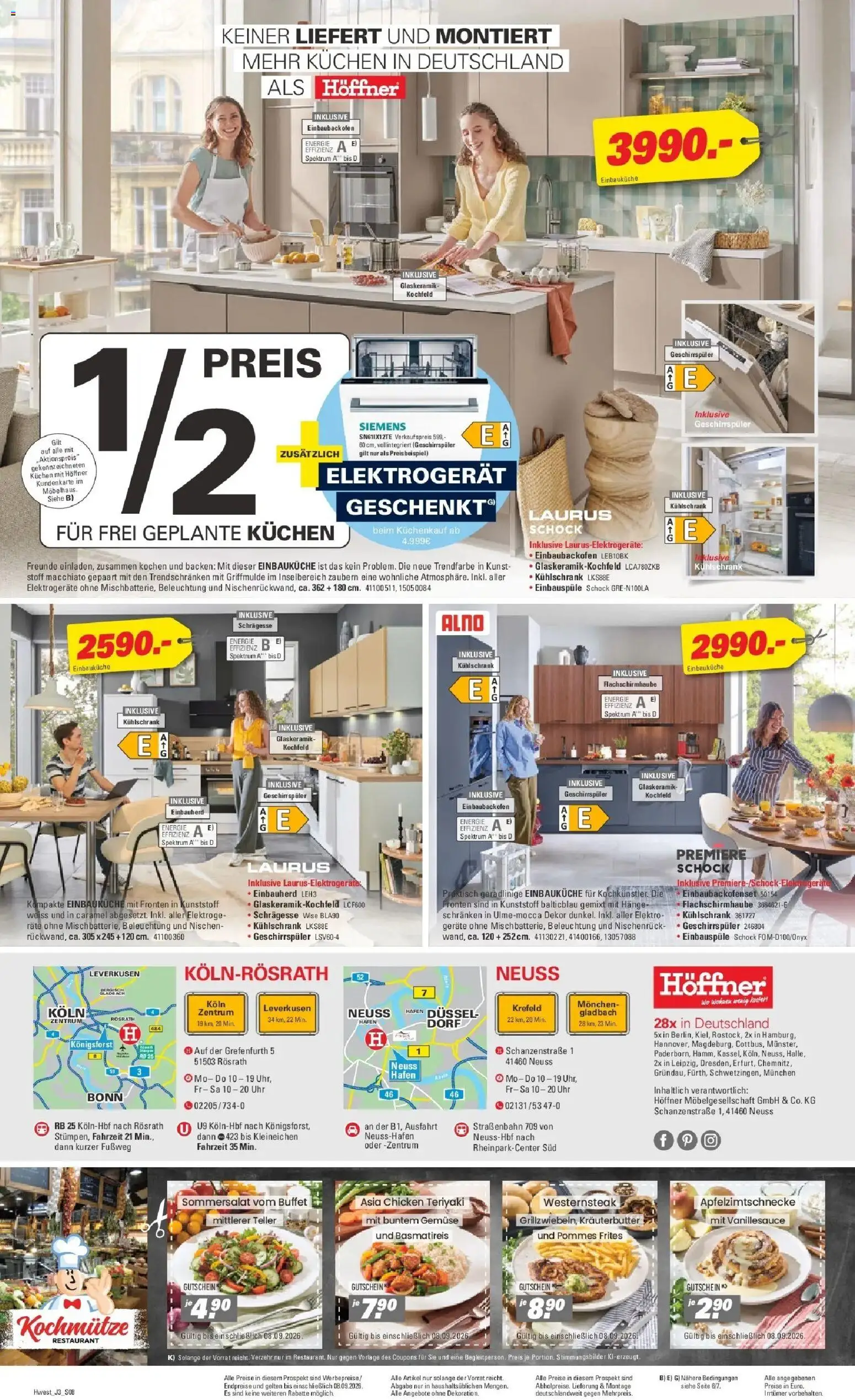 Vorschau von dem Prospekt des Geschäftes Höffner, gültig ab dem 26.08.2026 - Uhr, Kühlschrank, Kuchen, Siemens, Geschirrspüler, Gemüse, Einbauküche, Pommes frites