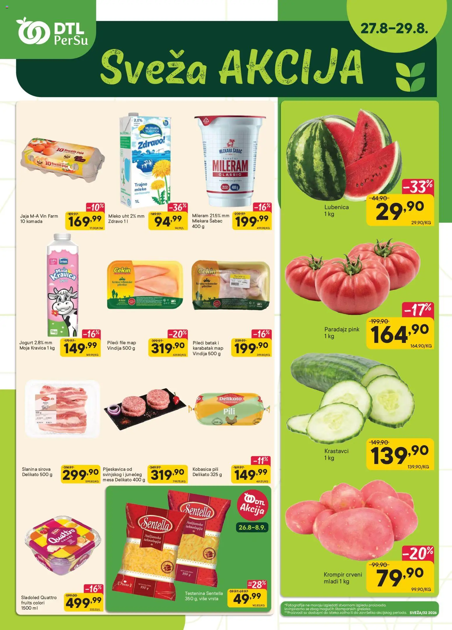Pregled PerSu kataloga - važi od 27.08.2026 - Sladoled, Krompir, Moja kravica, Jogurt, Slanina, Testenina, Kobasica, Pileći file