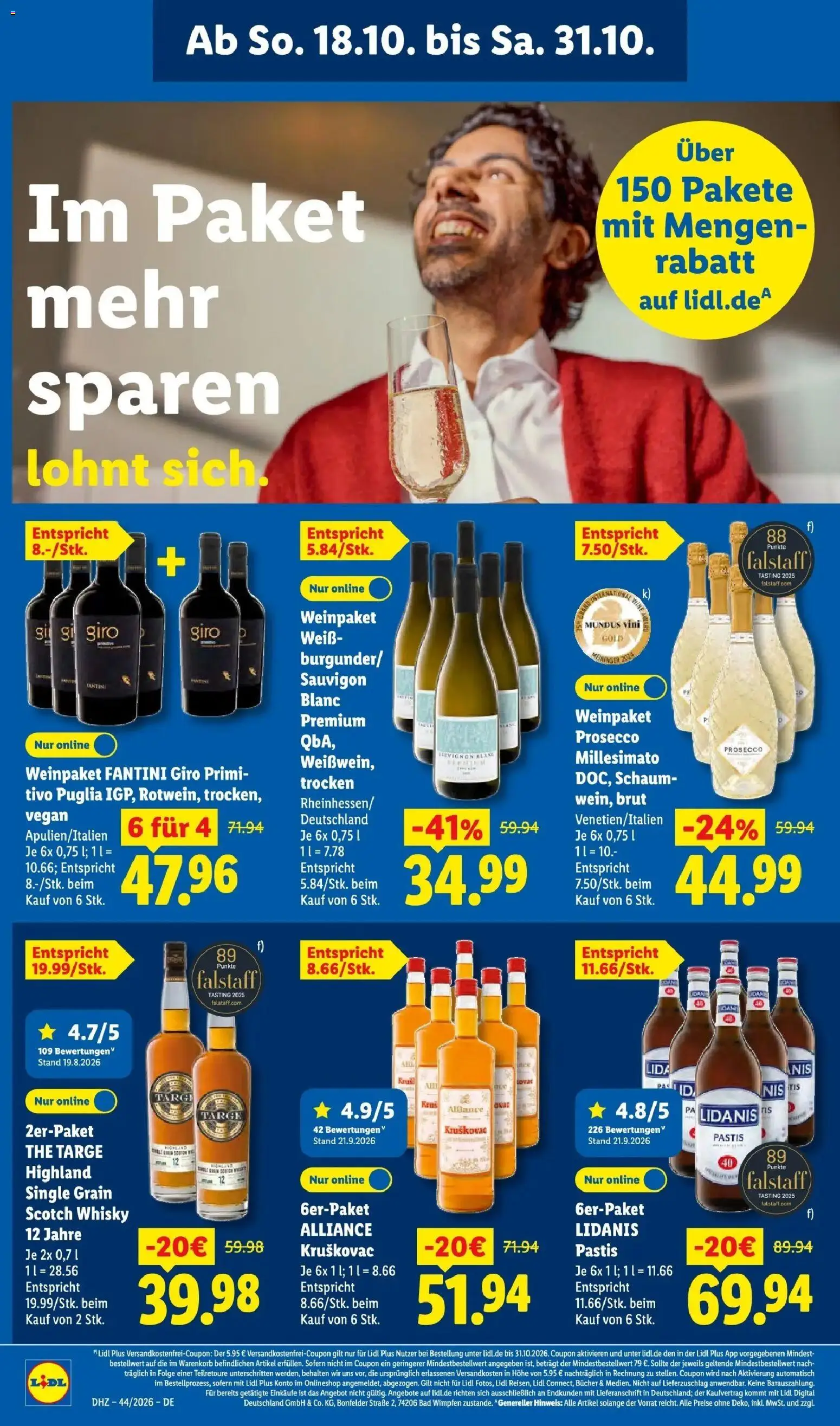 Vorschau von dem Prospekt des Geschäftes Lidl, gültig ab dem 26.10.2026 - Bad, Whisky, Prosecco