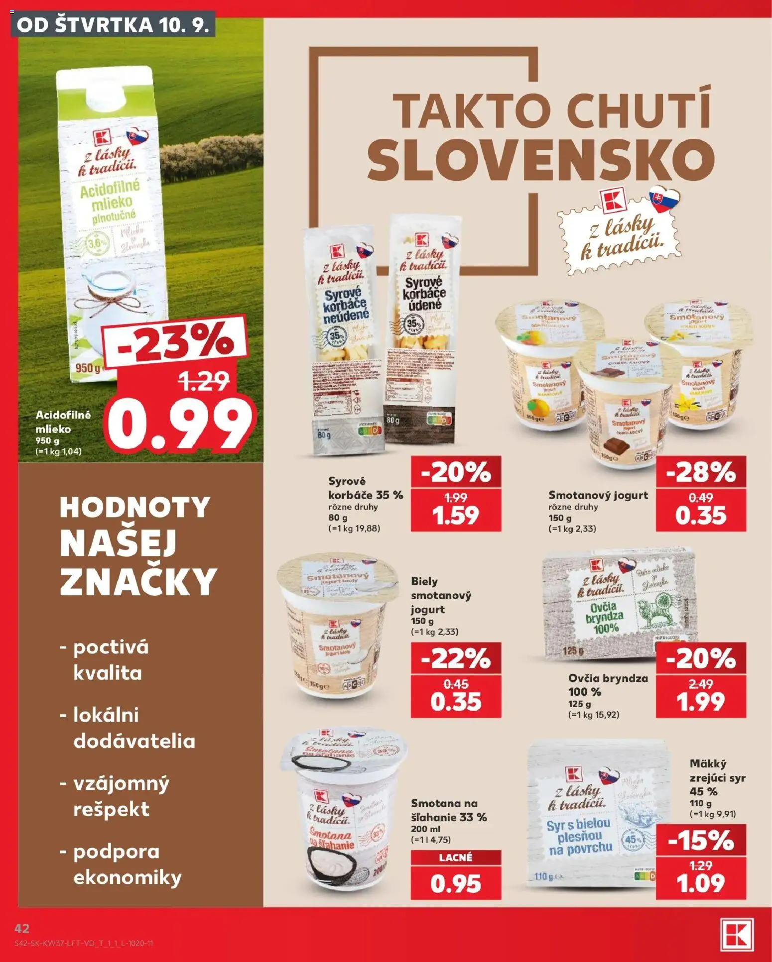 Náhľad Kaufland letáku platného od 10.09.2026 - Syr, Bryndza, Mlieko, Jogurt, Smotana, Biely jogurt, Acidofilné mlieko, Mlieko plnotučné