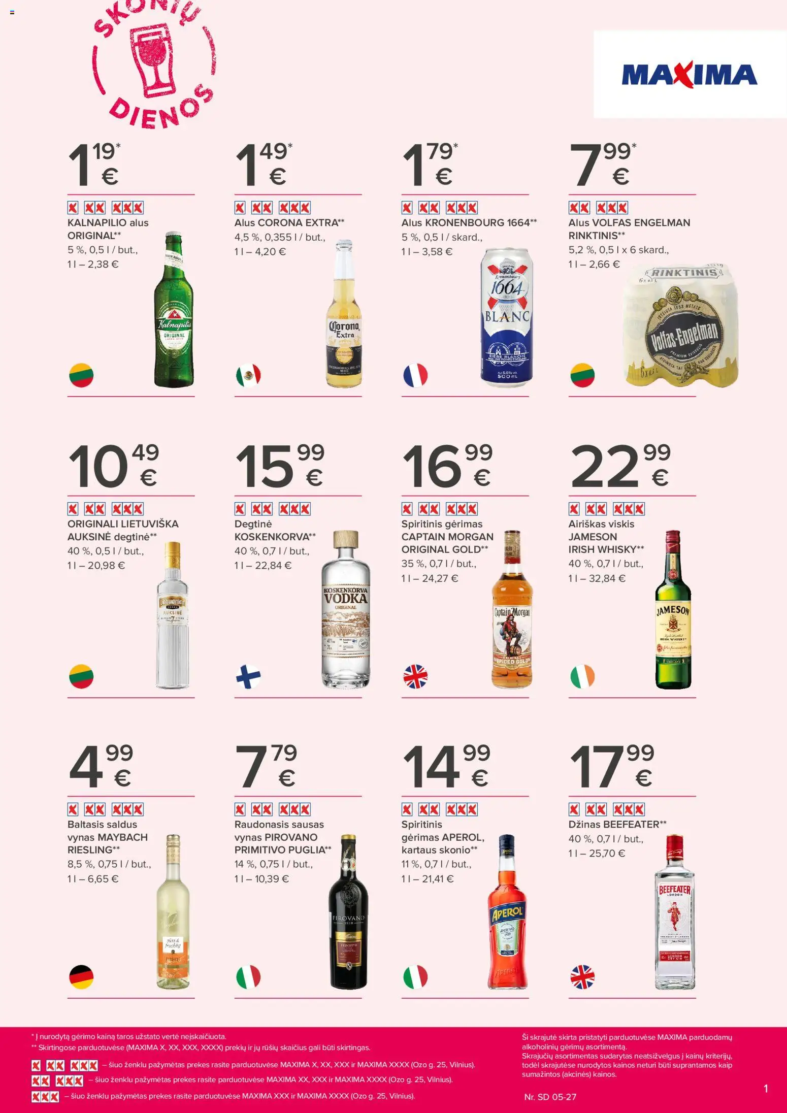 MAXIMA parduotuvės leidinio MAXIMA leidinys - Skonių dienos galiojančio nuo 2026.05.14 peržiūra - Alus, Viskis, Vynas, Degtinė, Džinas, Airiškas viskis