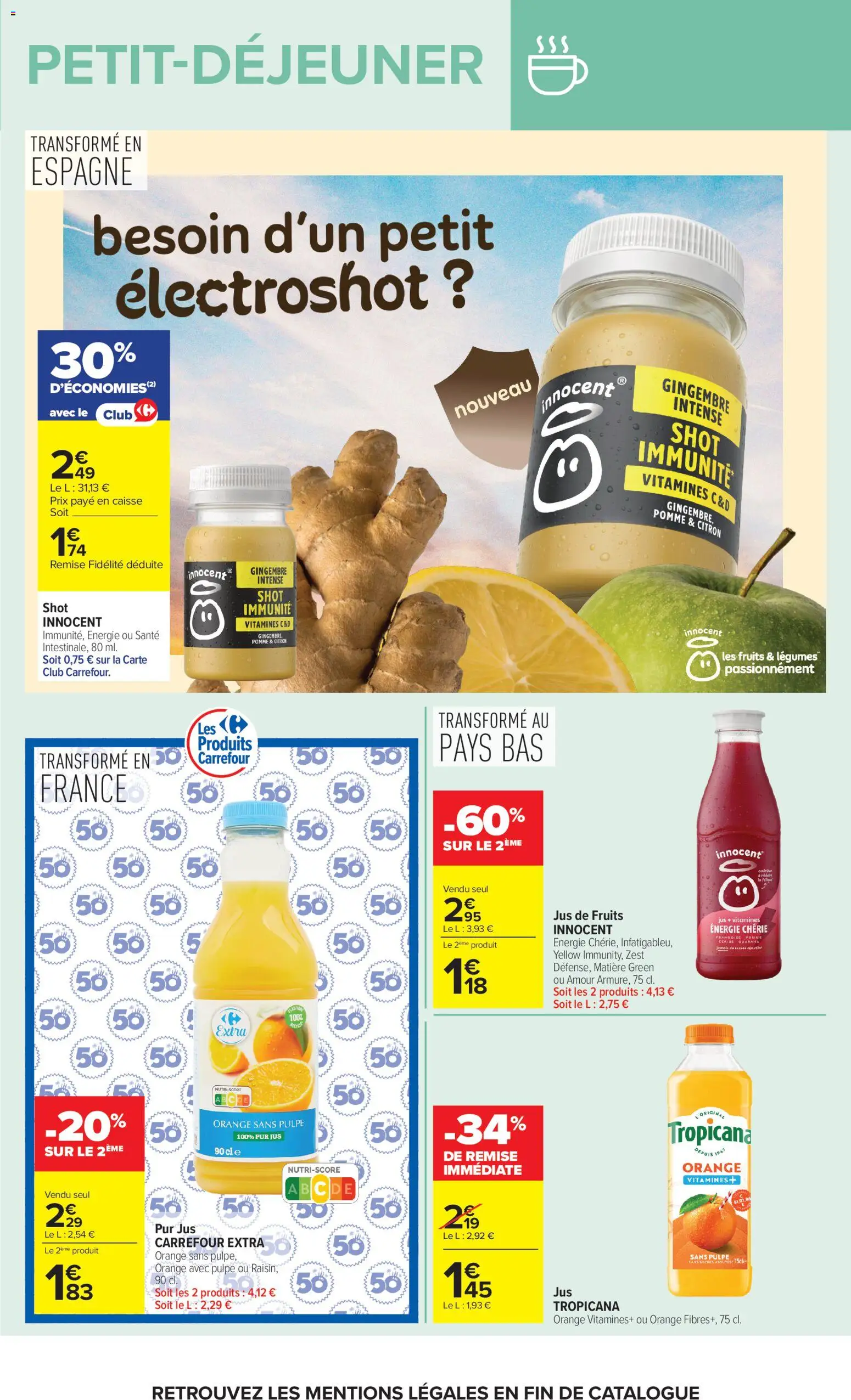 Prévisualisation de Carrefour Market Petit dejeuner du magasin Carrefour Market formulaire valide 01/09/2026 - Orange, Fruits, Pomme, Gingembre, Citron, Cerise, Jus de fruits, Jus