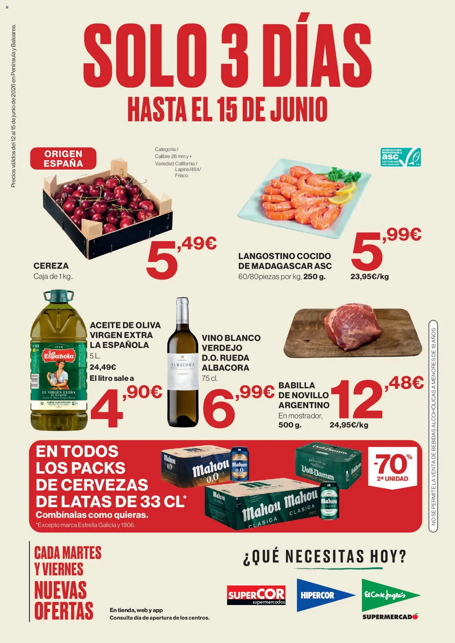 Vista previa del folleto de la tienda Supercor válido desde el 12/06/2026 - Aceite de oliva, Vino, Aceite, Aceite de oliva virgen extra, Caja, Bebidas, Vino blanco, Langostino