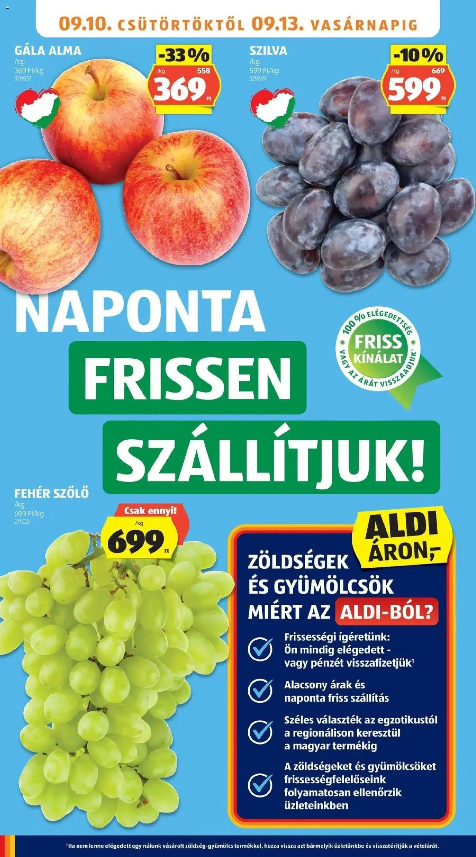 Aldi - Aldi aktuális akciós újság megtekintése, amely érvényes 2026.09.10.-től - Alma, Zöldségek, Szőlő, Szilva, Fehér szőlő