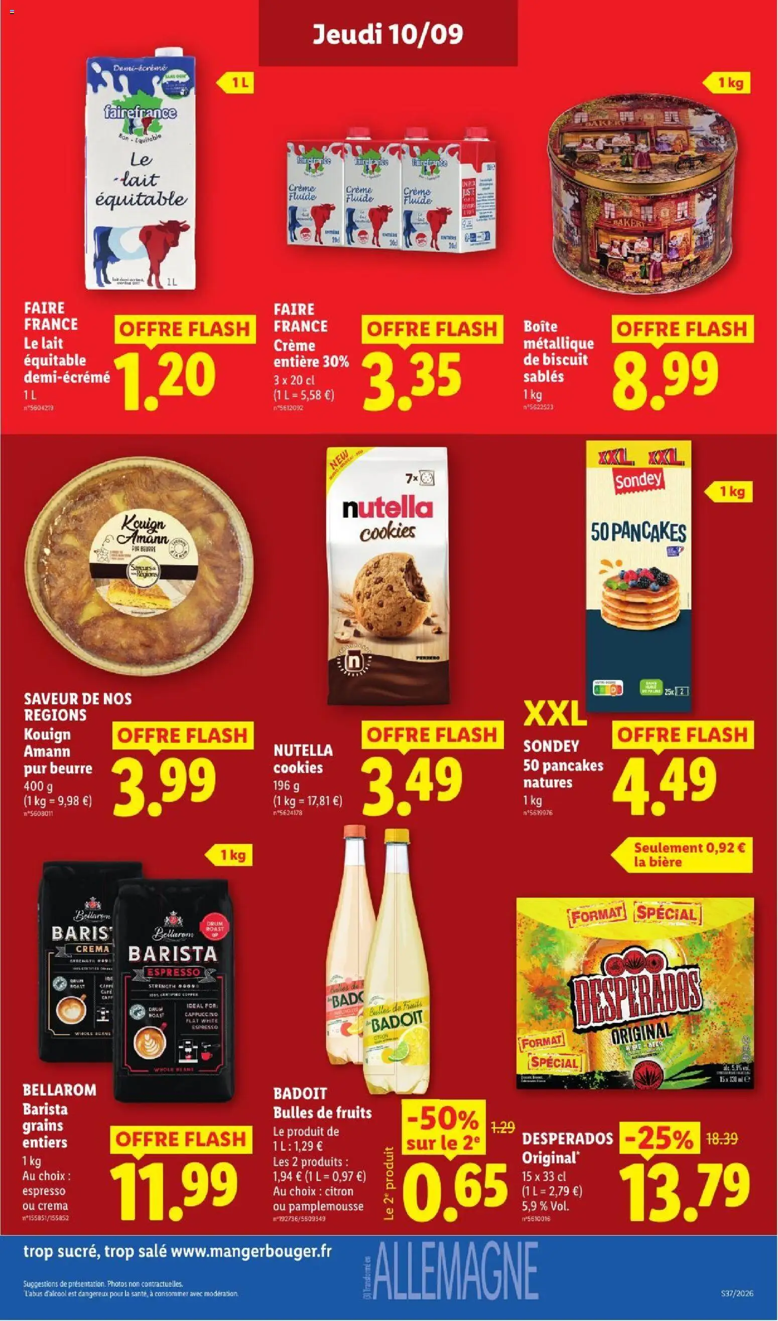Prévisualisation de LIDL catalogue du magasin LIDL formulaire valide 10/09/2026 - Cookies, Fruits, Bière, Nutella, Beurre, Citron, Crème, Biscuits