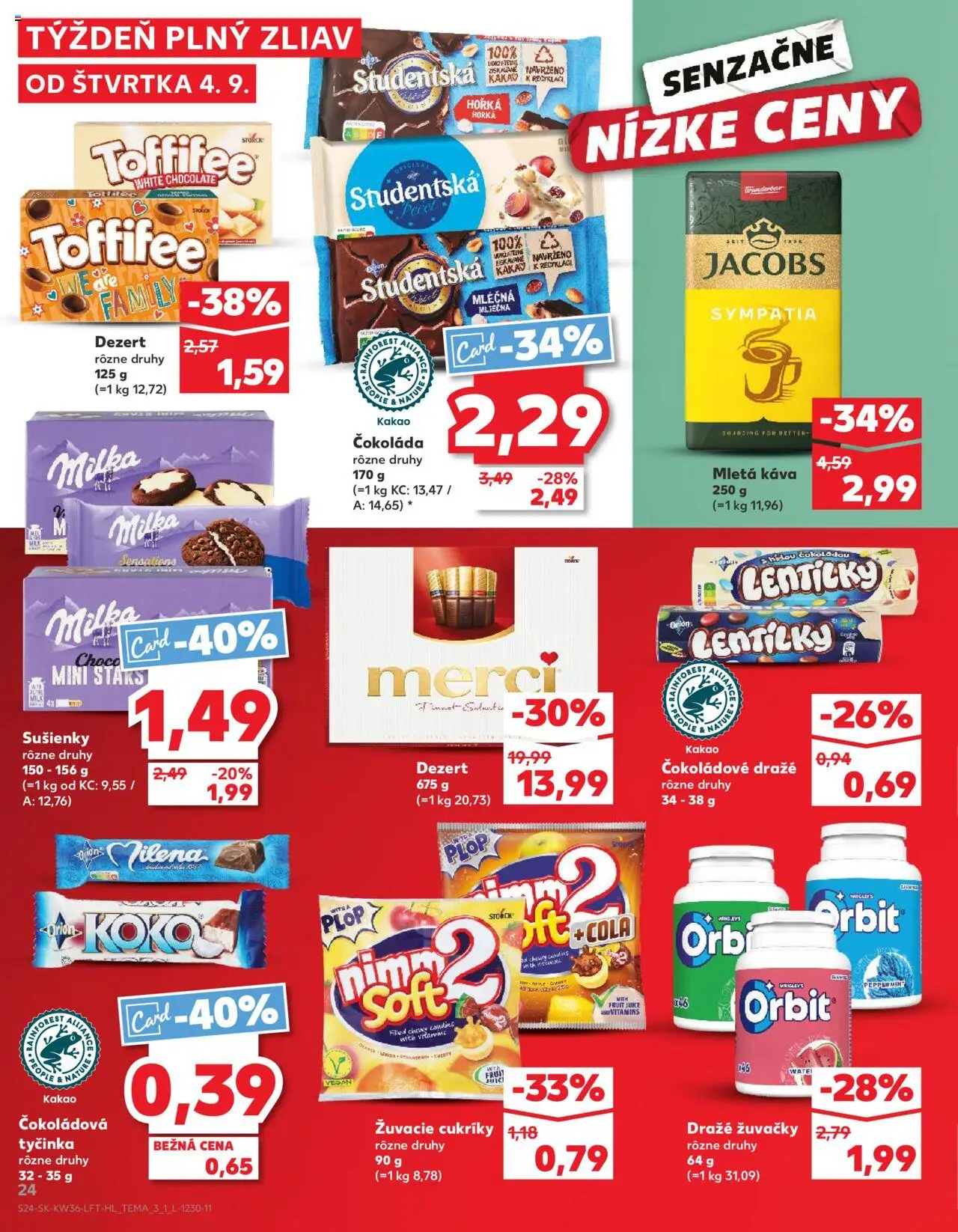 Náhľad Kaufland letáku platného od 04.09.2025 - Disk, Káva, Čokoláda, Milka, Kakao, Toffifee, Cukríky, Sušienky