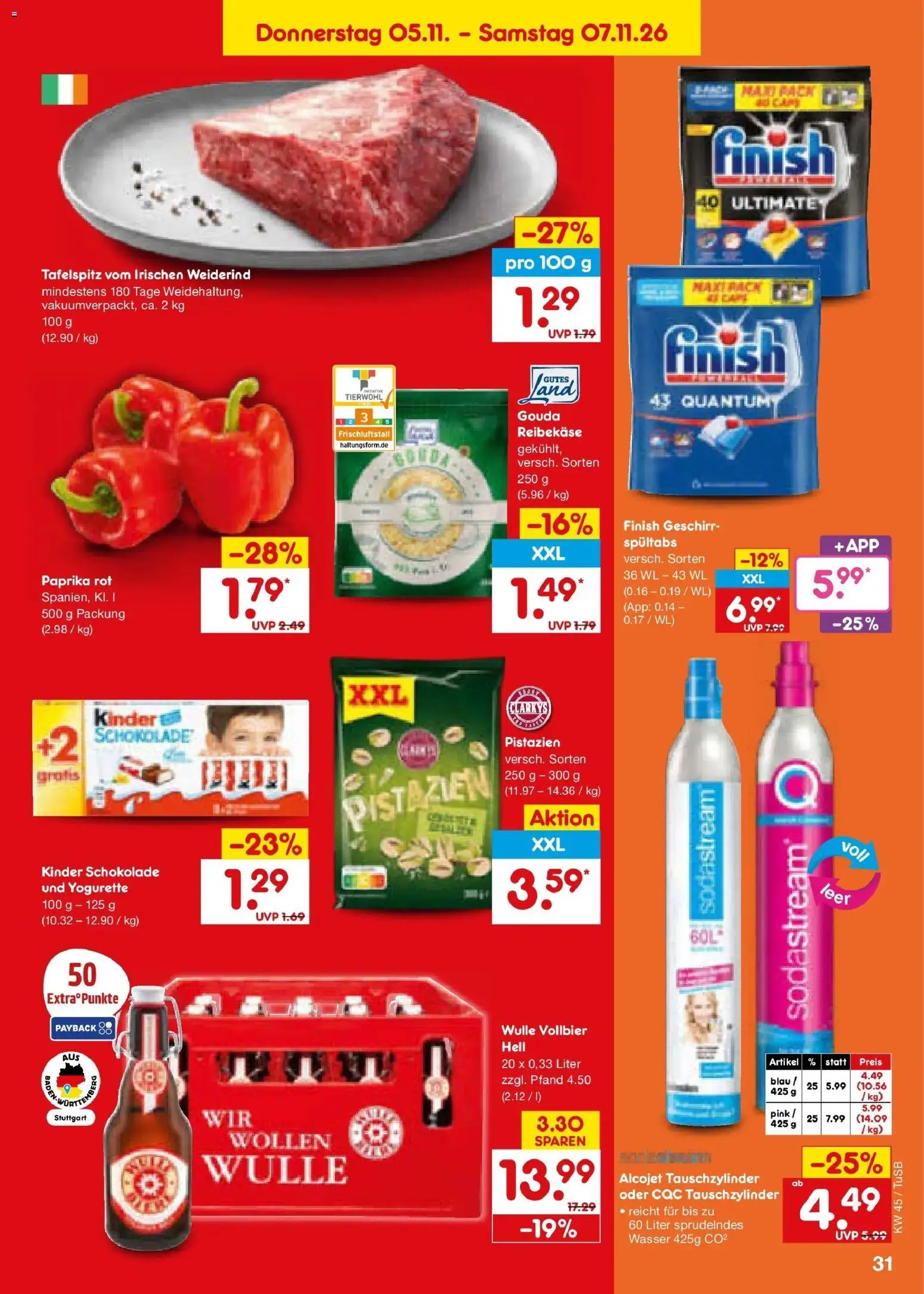 Vorschau von dem Prospekt des Geschäftes Netto Marken-Discount, gültig ab dem 02.11.2026 - Wasser, Schokolade, Sodastream, Tafelspitz, Pistazien, Paprika, Yogurette, Gouda