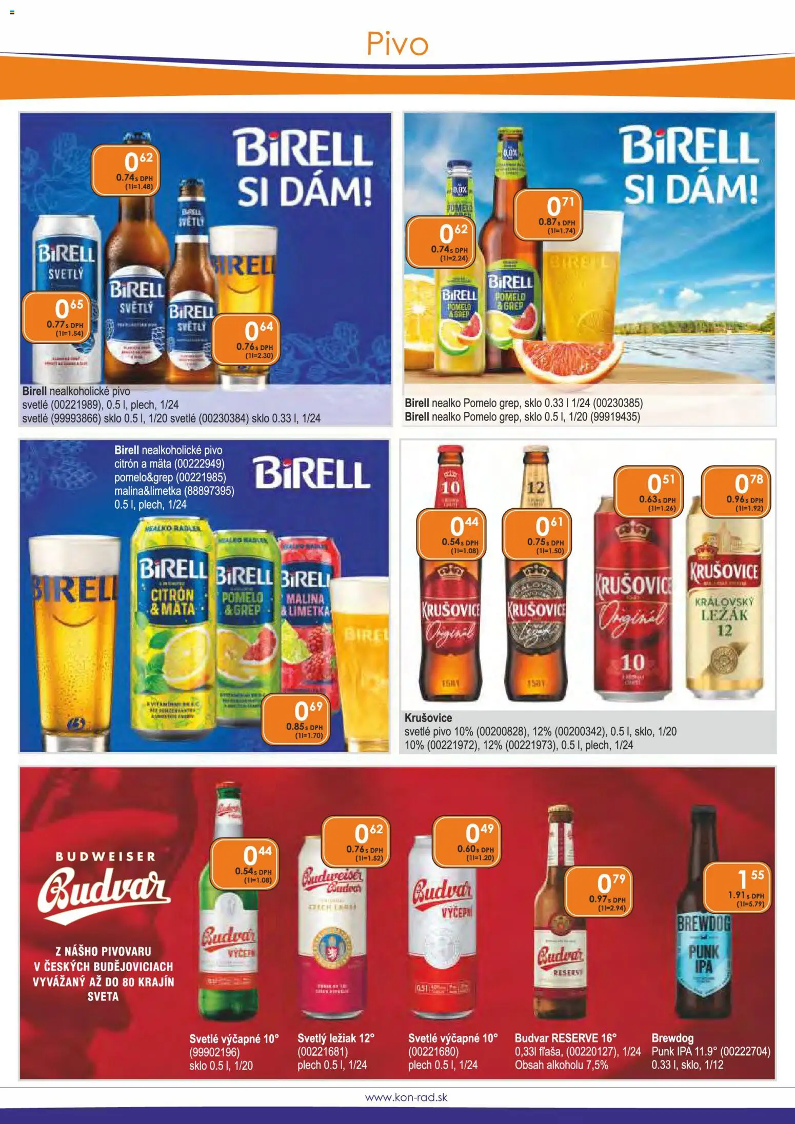 Náhľad KON - RAD letáku platného od 01.03.2026 - Pivo, Pomelo, Birell, Krušovice, Radler, Grep, Limetka, Nealkoholické pivo