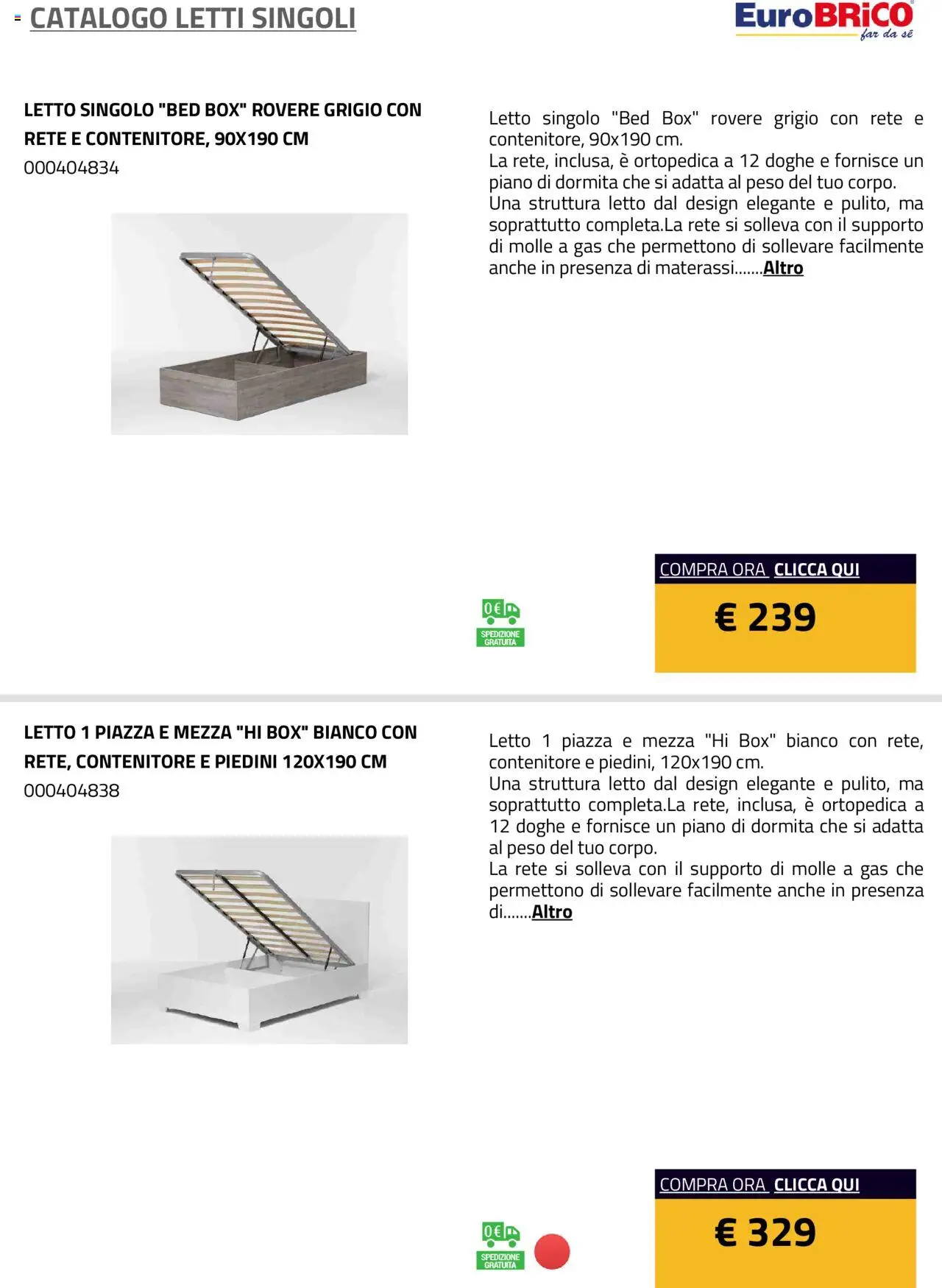 Anteprima dell'opuscolo Volantino Letti Singoli dal negozio Eurobrico valido da 23/07/2025 - Letto, Contenitore