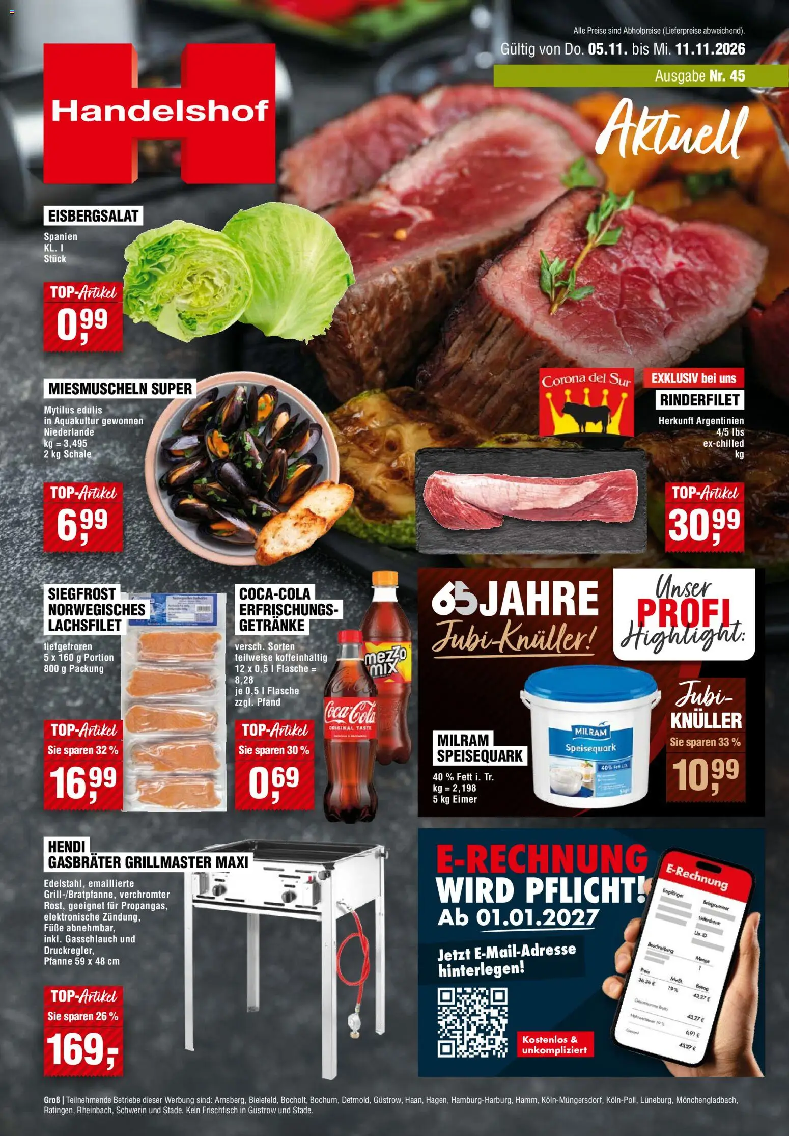 Vorschau von dem Prospekt des Geschäftes Handelshof, gültig ab dem 05.11.2026 - Rinderfilet, Eisbergsalat, Speisequark, Milram